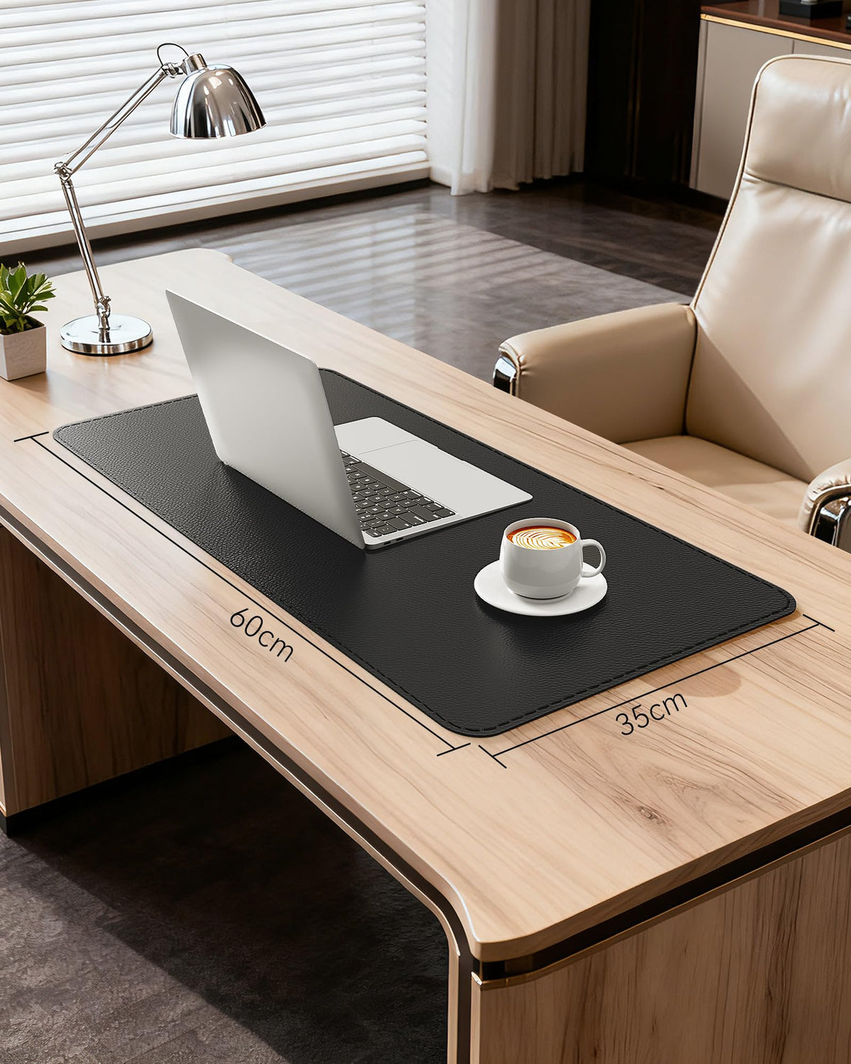 YSAGi Genuine Leather Desk Mat, 23.6"x13.8" Office Desk Pad, Thick Desk Pad Mat with Stitched Line