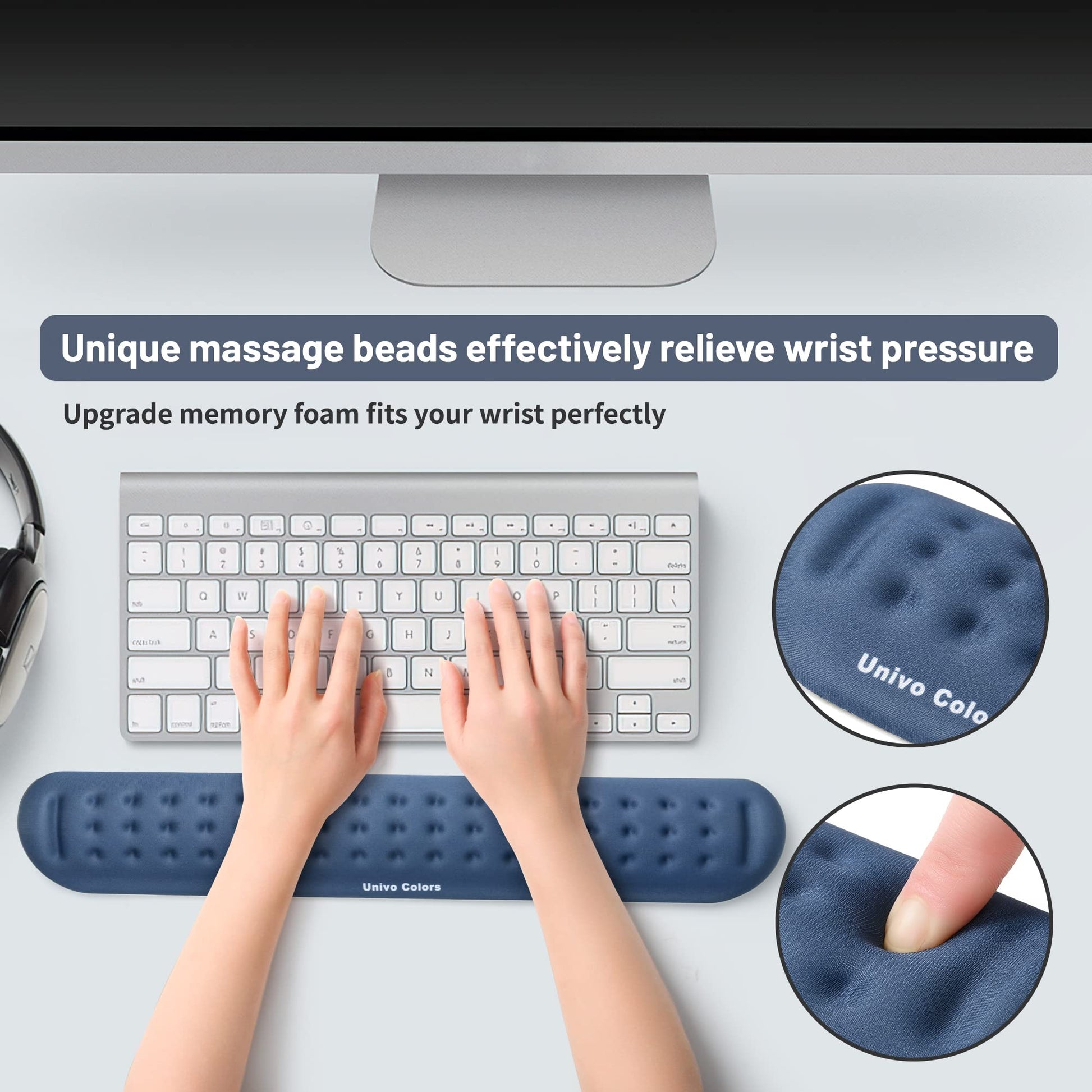 Univo Colors Navy Superfine Memory Foam Keyboard Wrist Rest Soft Gel Ergonomic Wrist Support Pad