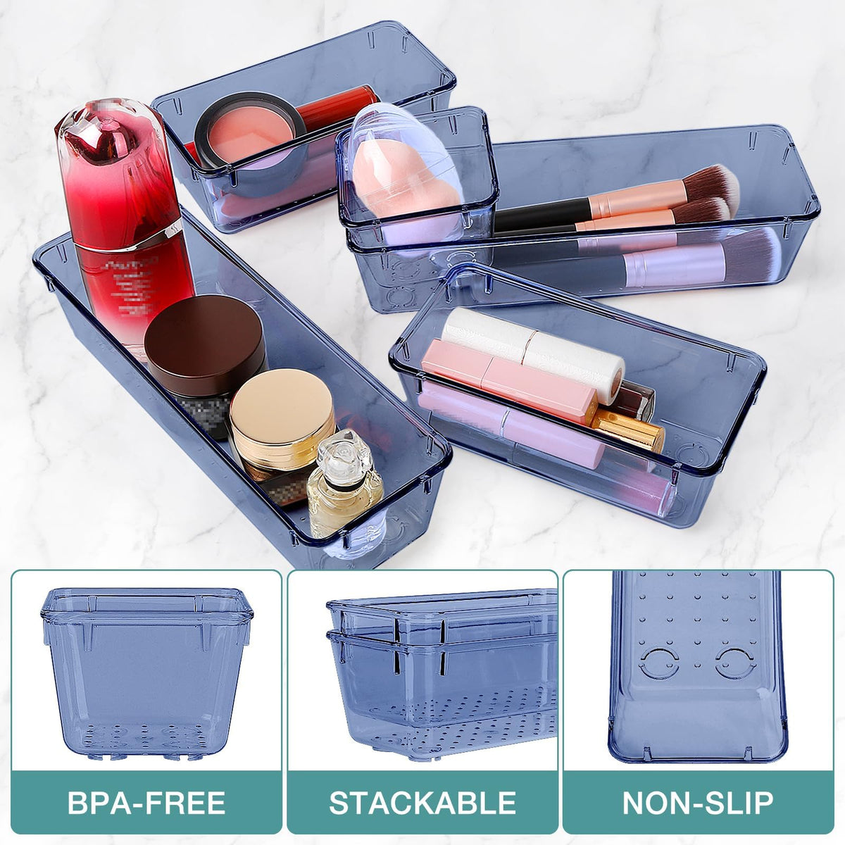23 PCS Drawer Organizer Set, 5 Size Bathroom and kitchen organizer Trays