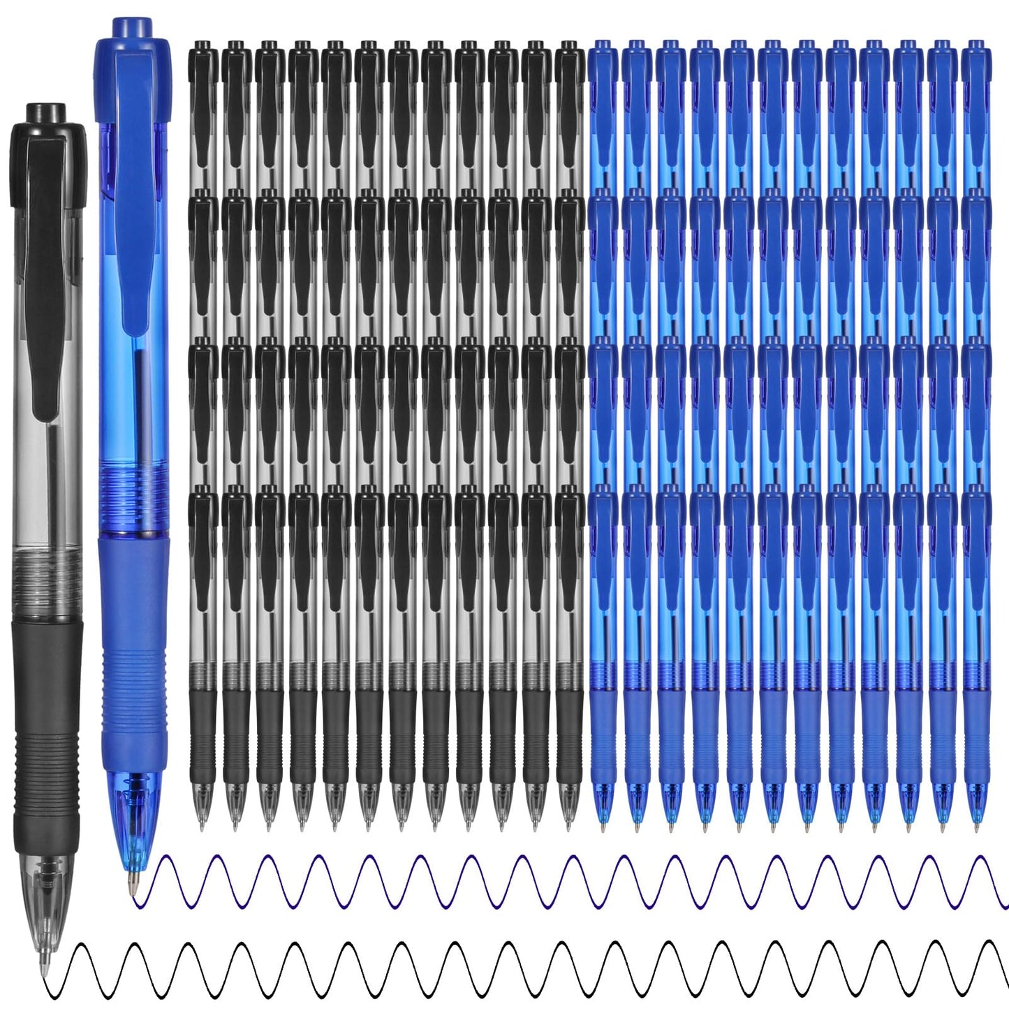 deegtran Pens Bulk, 100 Pack No Bleed Black & Blue Ink Click Pens with Soft Grip, Wholesale