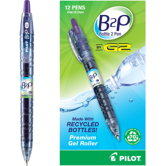 PILOT B2P Bottle to Pen Ball Point Pen, Medium 1.0mm, Purple Ink, Box of 12