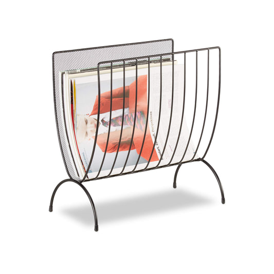 Relaxdays Mesh Newspaper Stand, Metal Newspaper Bin, Freestanding Rack, H x W x D 35 x 34 x 18 cm
