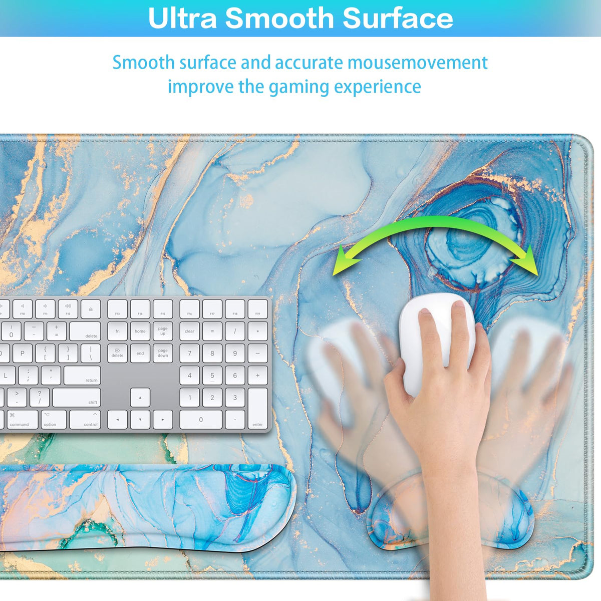 4 in1 Desk Mat Blue, Large Gaming Mouse Pad with Wrist Rest,