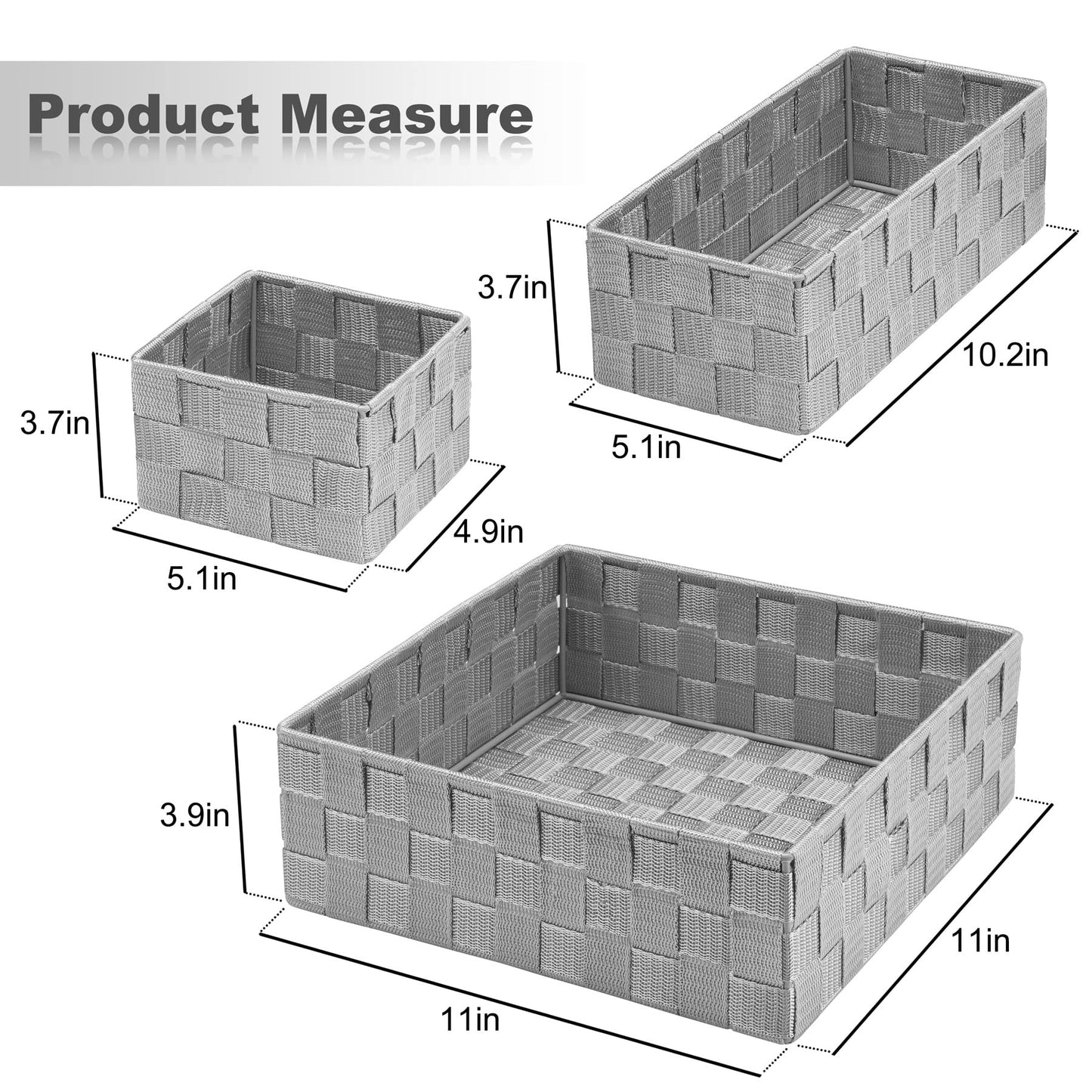 Posprica Drawer Organizer Bins,Woven Strap Storage Box Cube Basket Containers Divider for