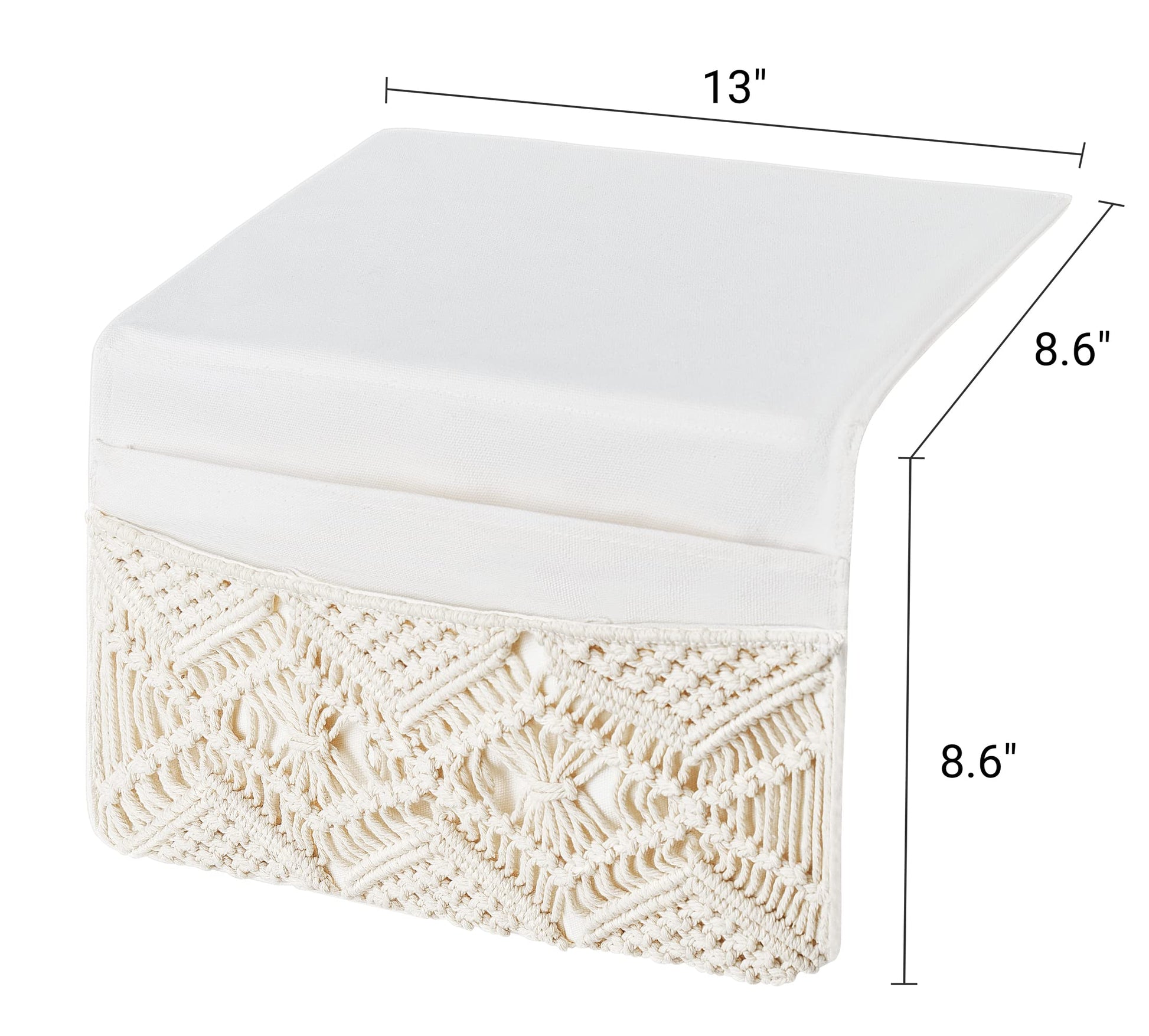 Mkono Macrame Bedside Caddy, Boho Bed Storage Organizer, 4 Pockets Ivory