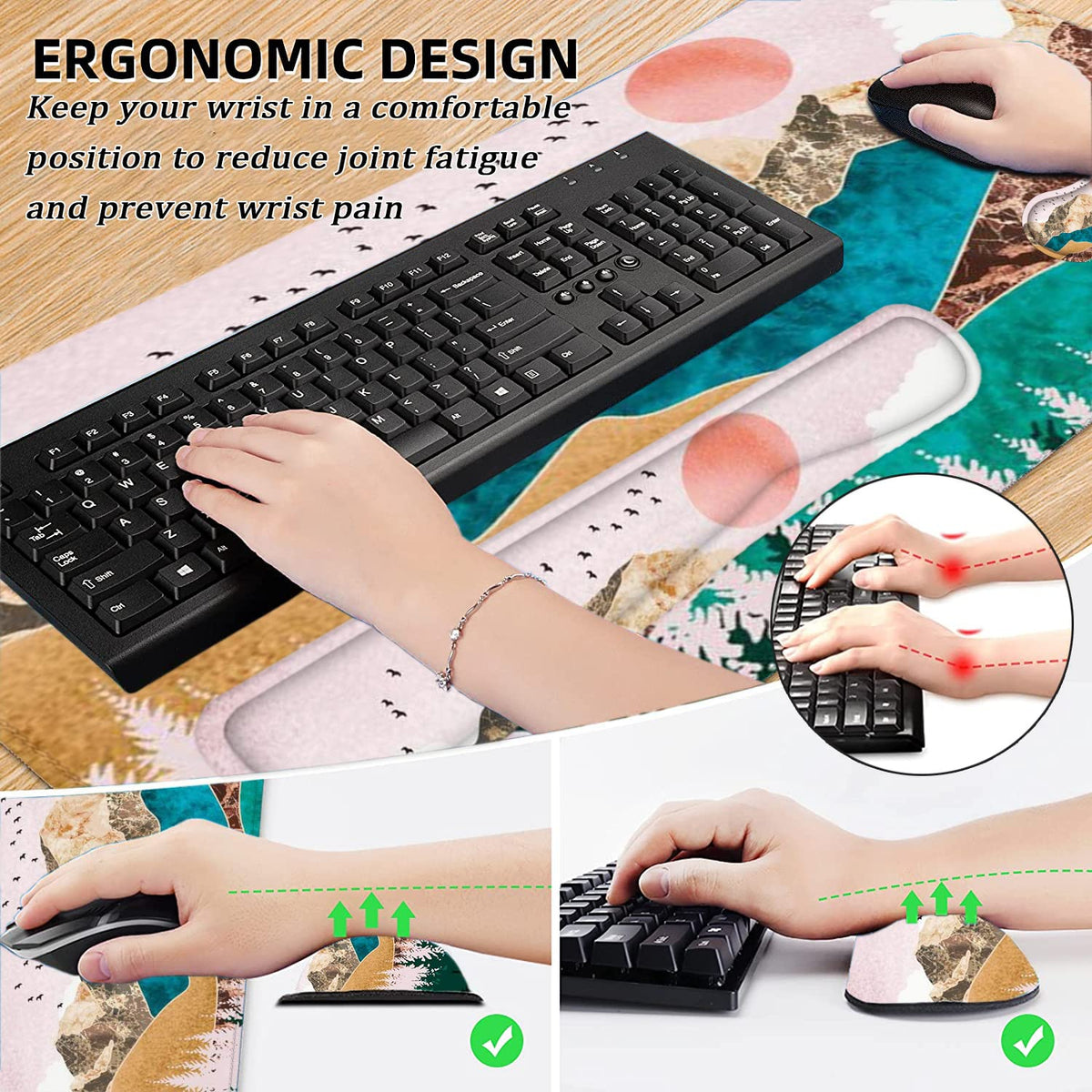 LATEEFAH Large Mouse Pad and Keyboard Wrist Rest, Desk Pad for Keyboard and Mouse, Extended Gaming