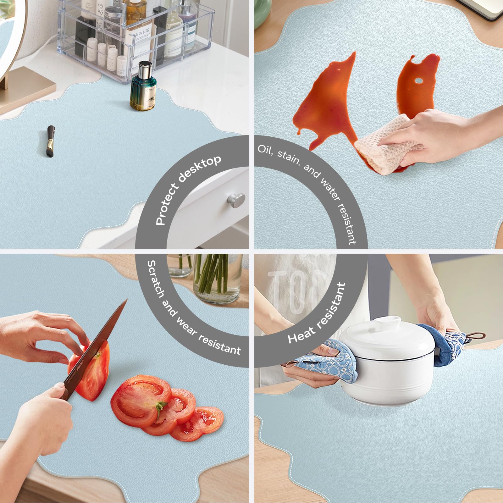 iCasso Blue Scalloped Mouse Mat, 35.4"x15.7" Computer Mat for Office