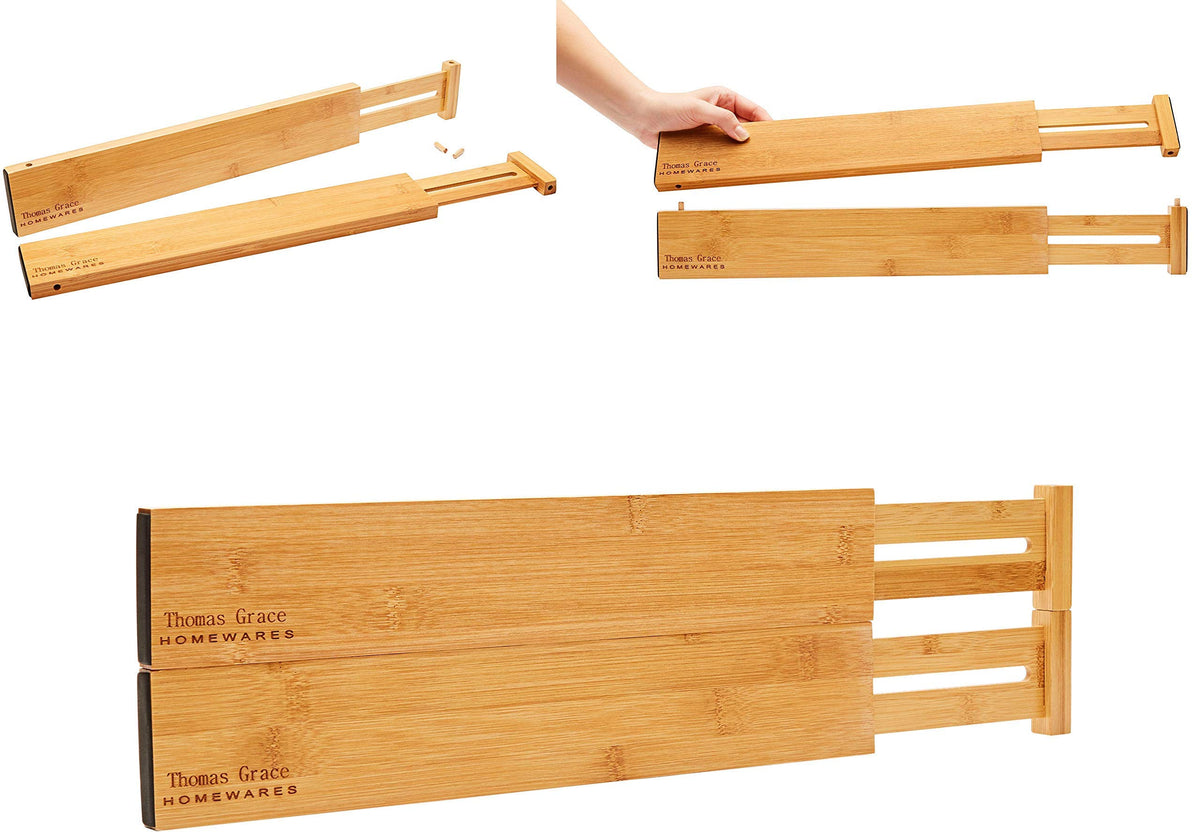 Thomas Grace Homewares Bamboo Kitchen Drawer Organizer Divider Stackable for Deep Drawers. (Set-of