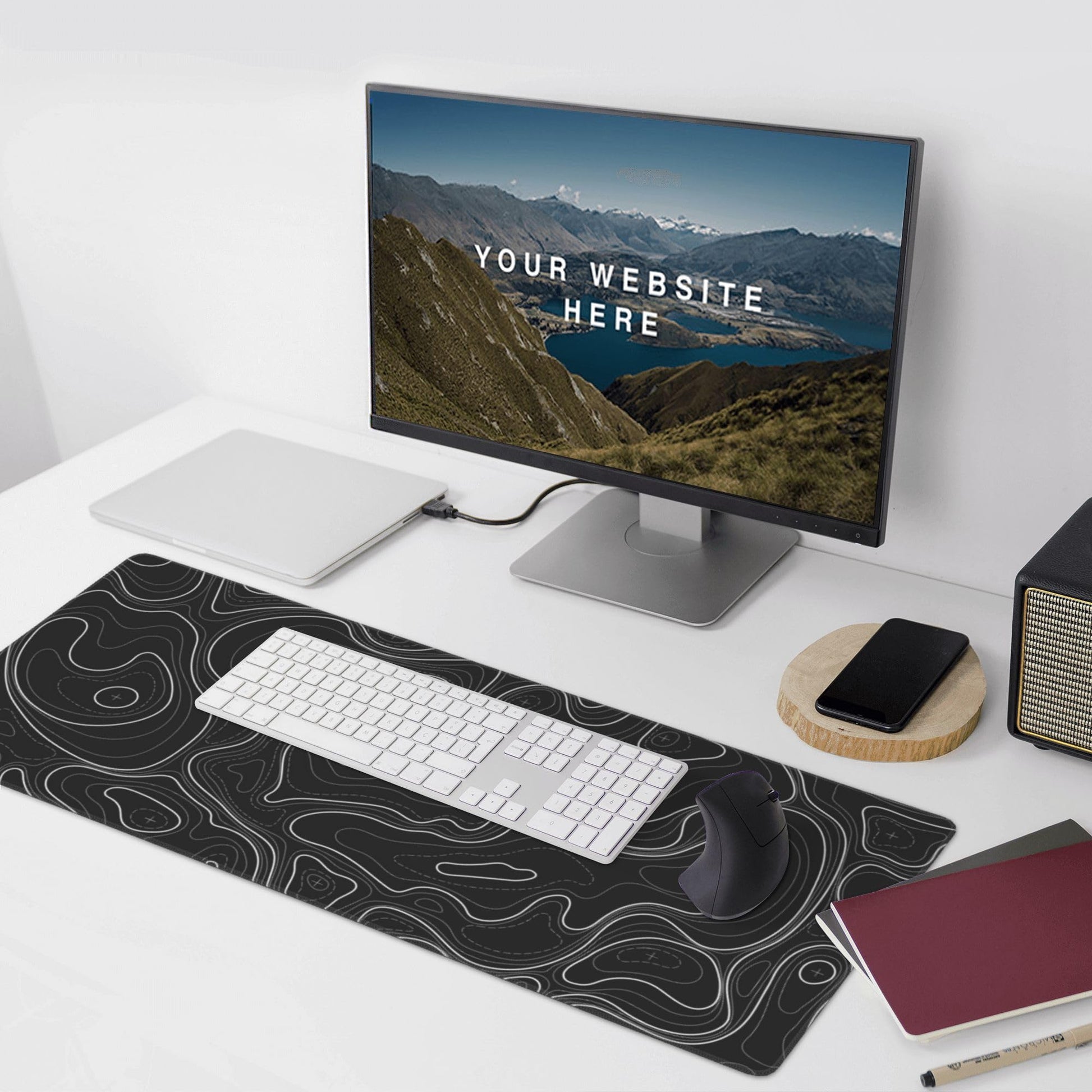 BEYIMEN Gaming Mouse Pad, Black Topographic Pattern, 35.4 x 15.7 in