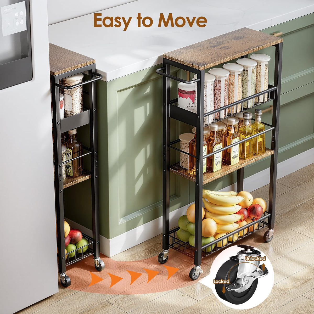 Kssiaz Slim Rolling Storage Cart, 4 Tier Narrow Storage Cart, 7.1in(W)