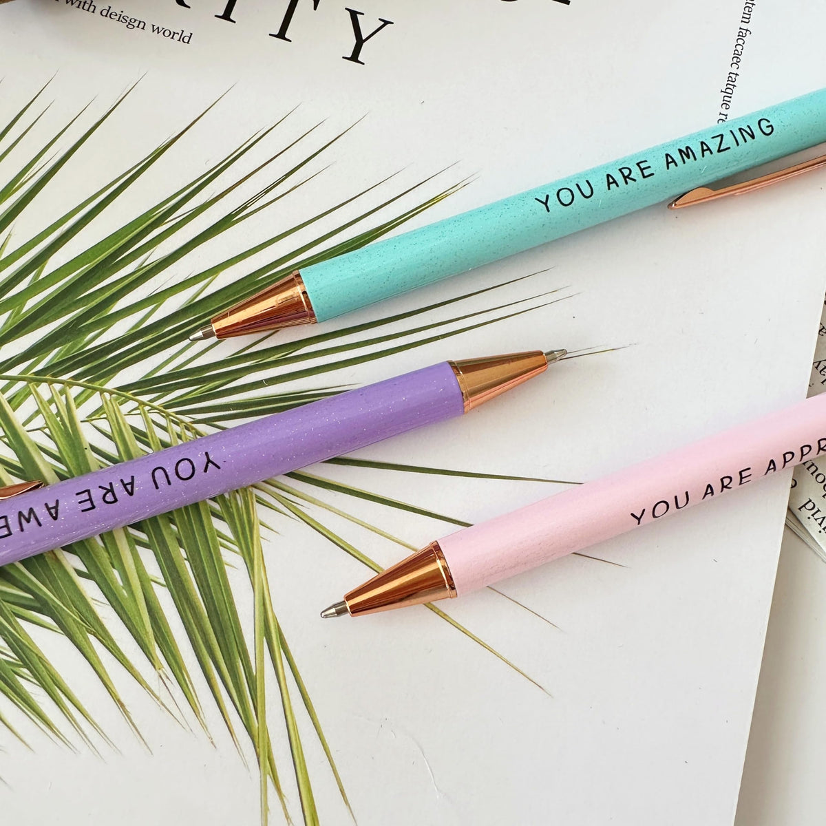 Jxueych 3-Pack Inspirational Pens, Motivational Ballpoint Pens with Sayings, Metal Body