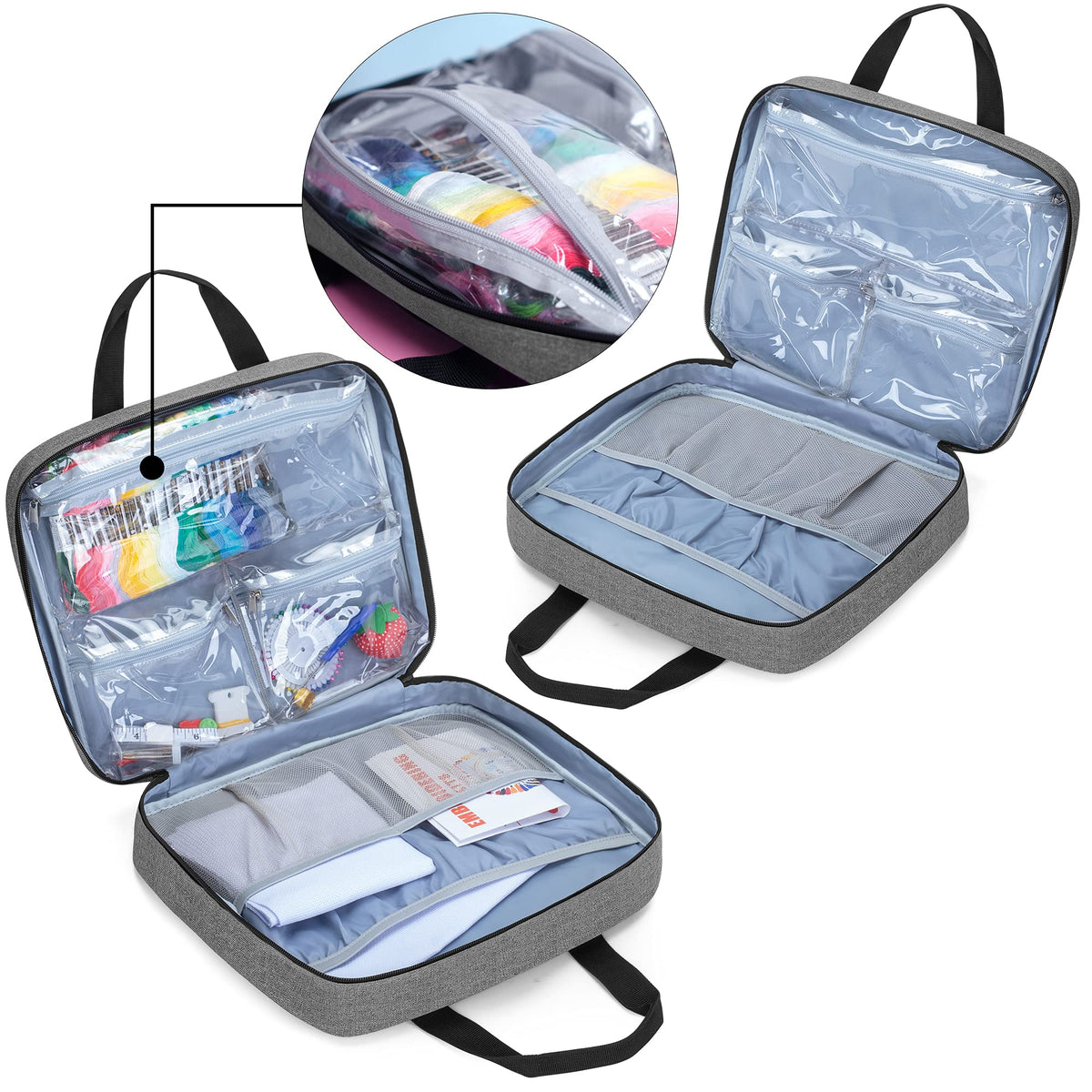 LoDrid Embroidery Project Bag, Square Supplies Storage Tote, Gray, Bag Only