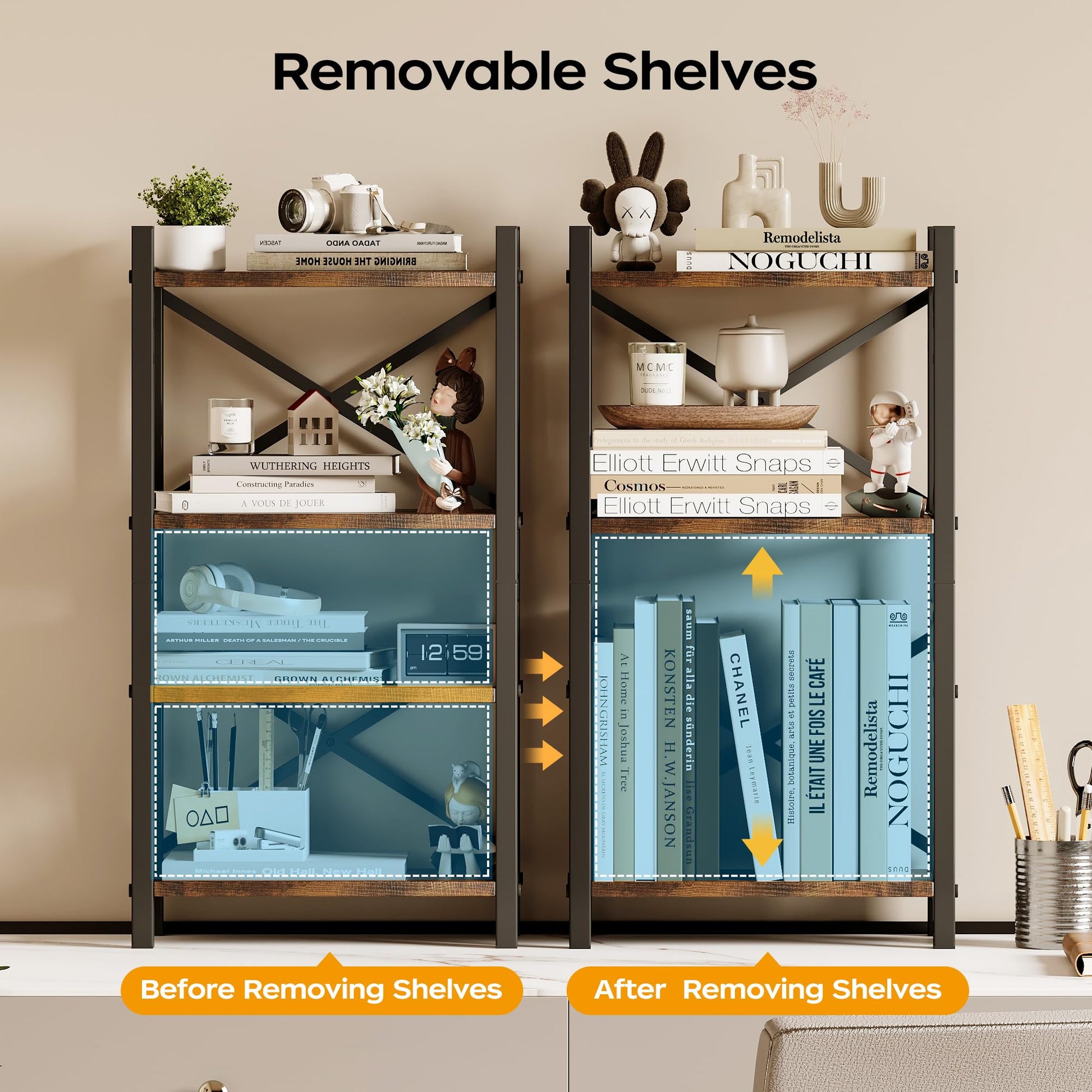Desktop Bookshelf, 4-Tier Stackable Narrow Bookcase, Adjustable Industrial Desk Organizer & Hutch