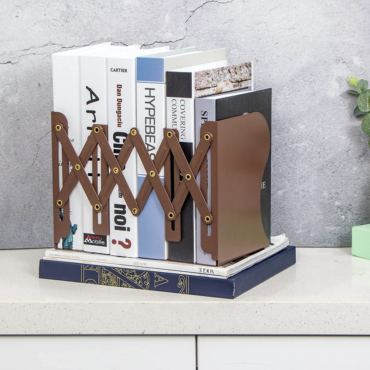 Aobopar Adjustable Metal Book Ends for Shelves Brown