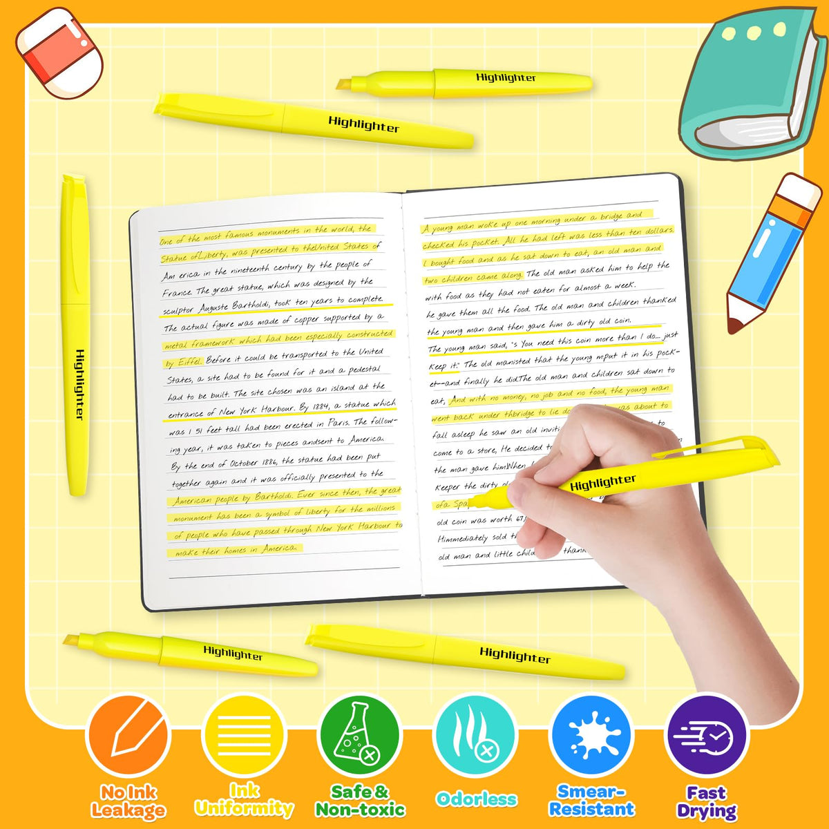 JSDOOGOO 180 Pack Yellow Highlighters Bulk - Chisel Tip No Bleed Dry-Quickly Markers Set for Office