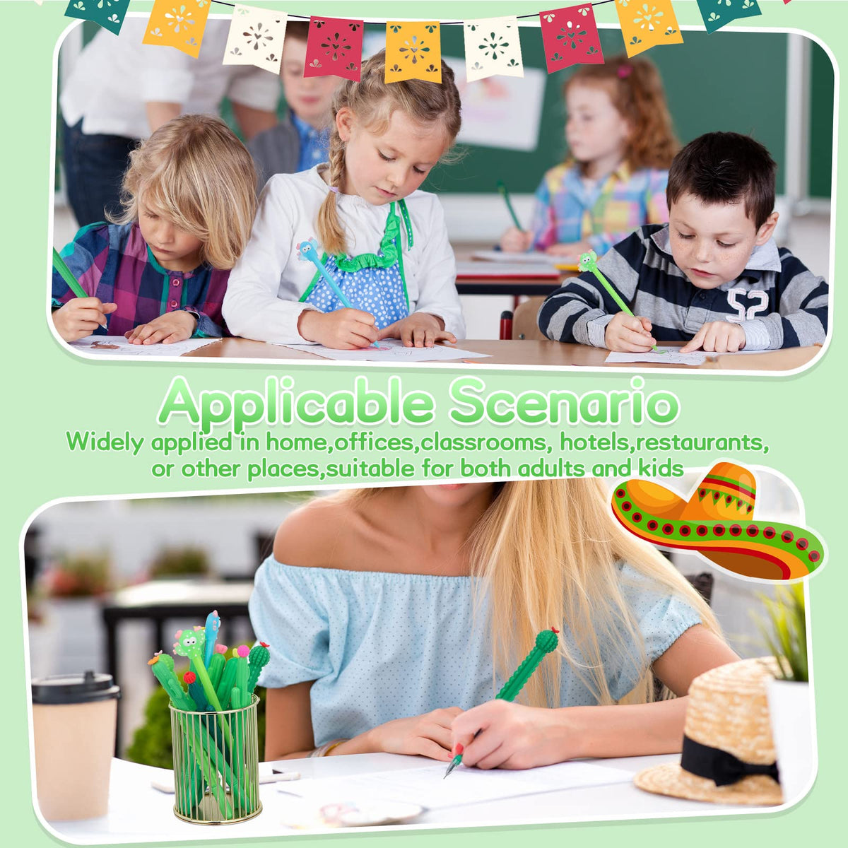 Tinlade 200 Pcs Cactus Pens Bulk Cactus Shaped Gel Pens Cute Gifts 0.5mm Black Ink Cacti Pen
