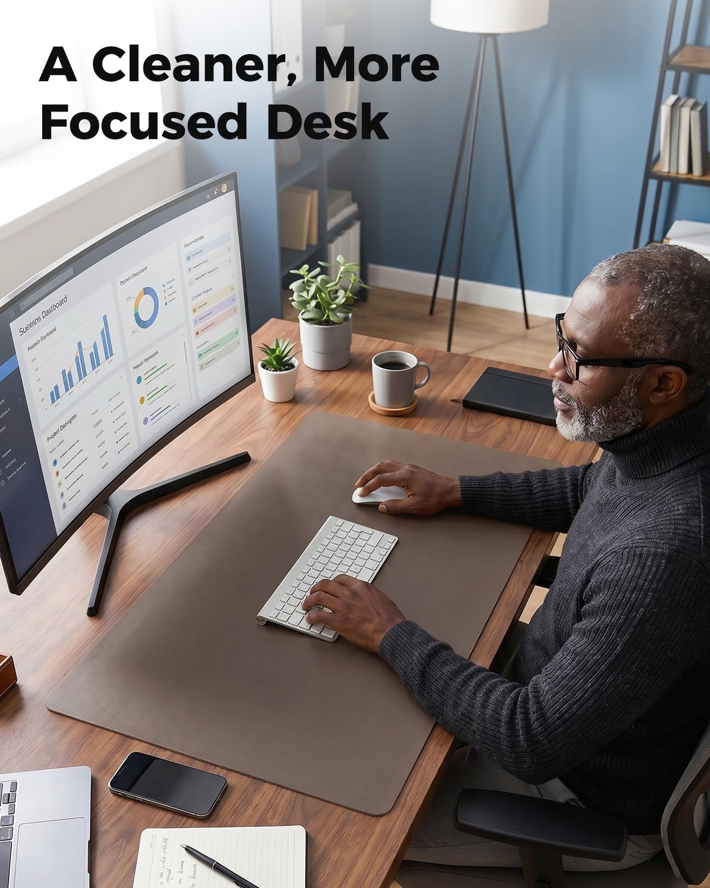 Aothia Cork Desk Mat - Dual-Sided Extra Large Desk Pad & Keyboard Mat, Long PU Leather Desk