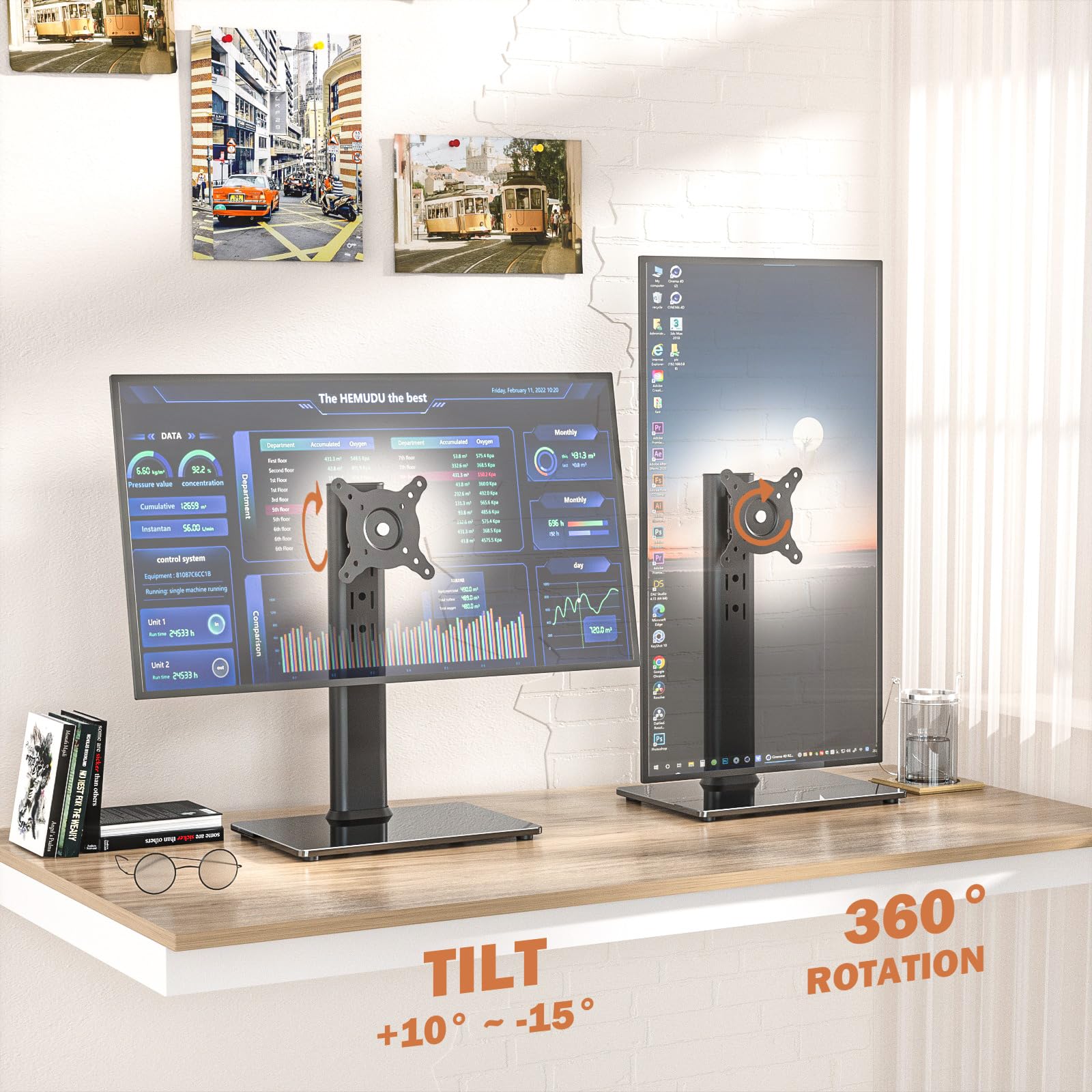 Hemudu 2 Pack Single LCD Computer Monitor Free-Standing Desk Stand Riser for 13 inch to 32 inch