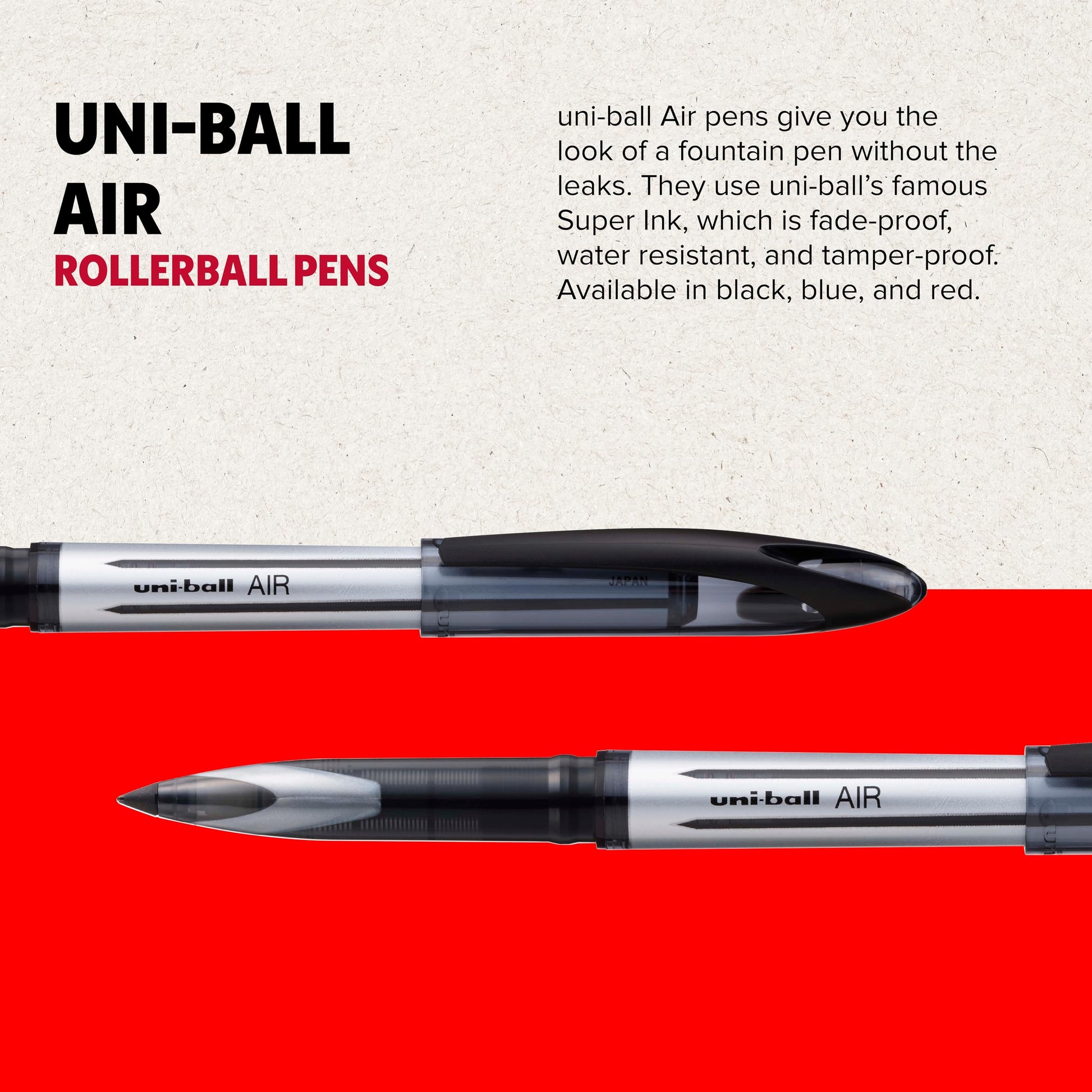 uni-ball UB-188-Micro Fountain Pen Tip 0.5mm Air Rollerball Pens, Red Gel, 12 Pack