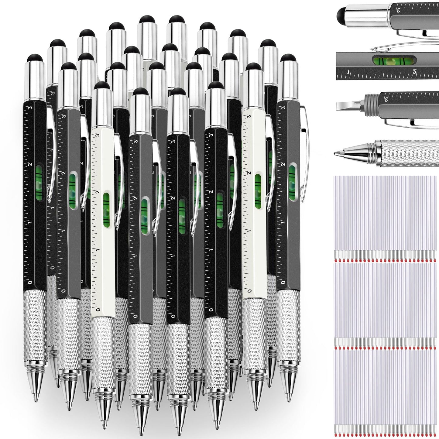 Zonon 32 Pack 6-in-1 Multitool Pens, Grey, Blue Gray