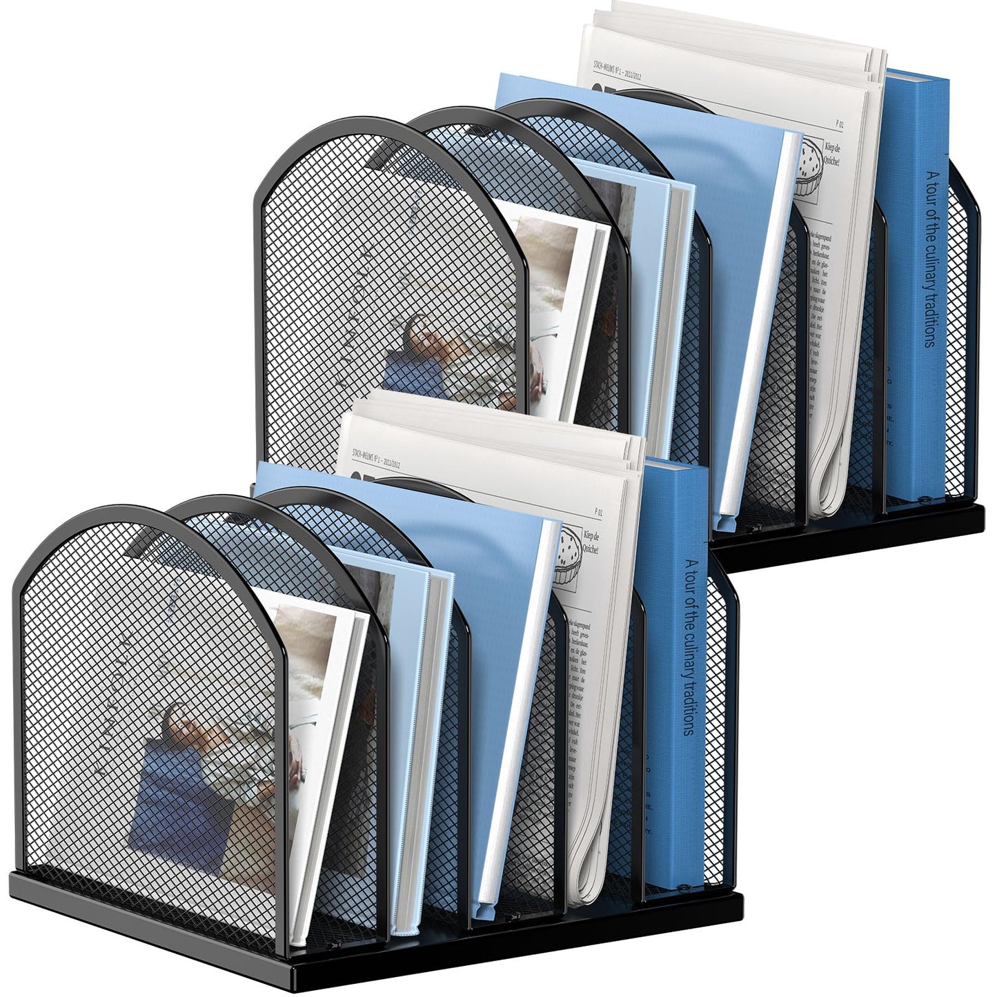 2 Pack Gawerk 5-Section Vertical Desktop Organizer, 5-Section Mesh File Folder Stand Sorter for