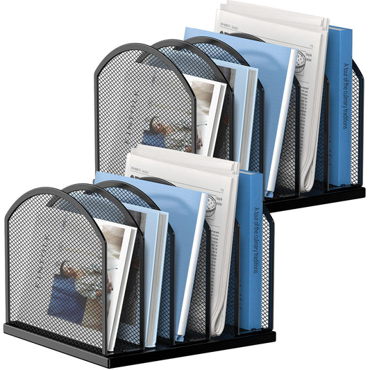 2 Pack Gawerk 5-Section Vertical Desktop Organizer, 5-Section Mesh File Folder Stand Sorter for