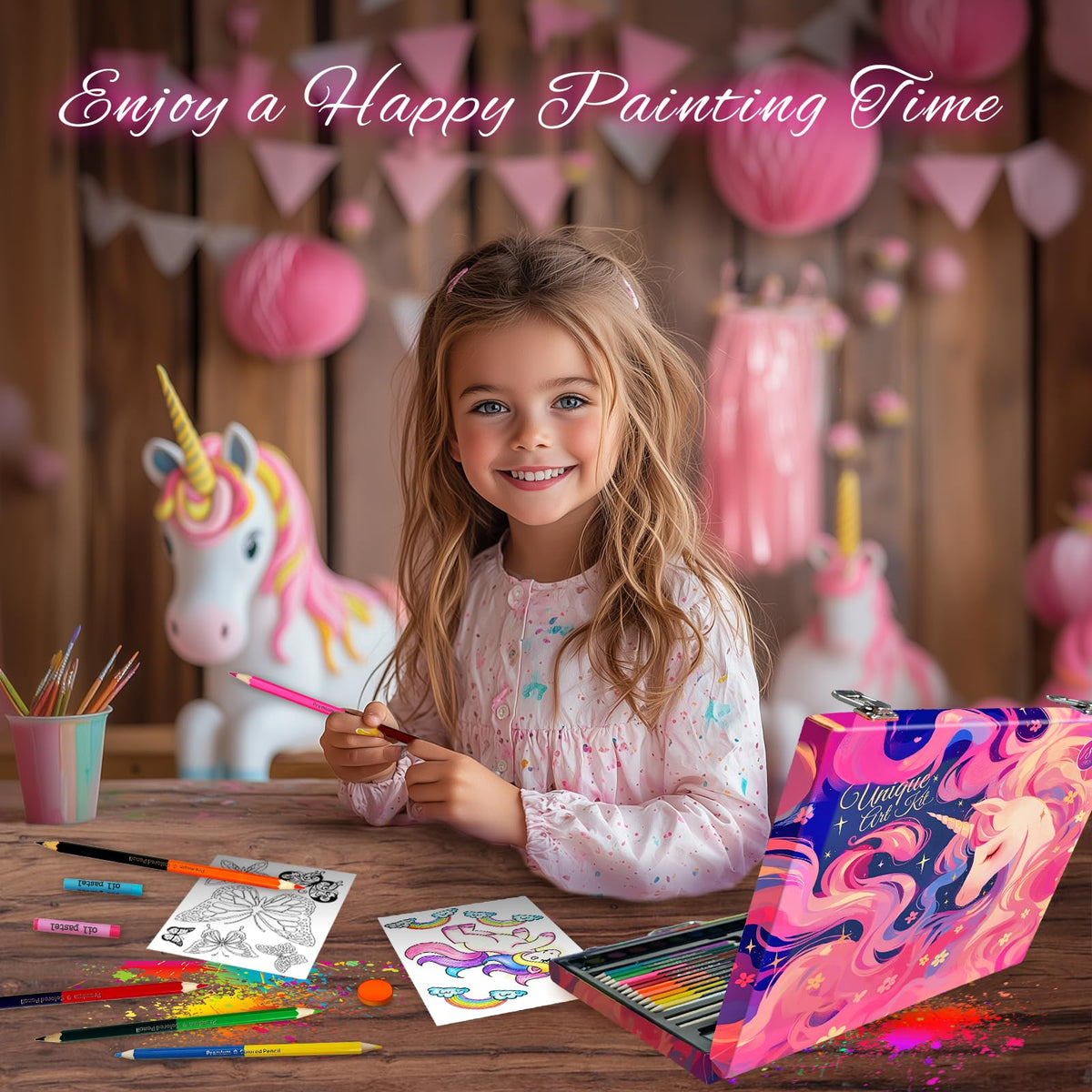 Cokiki Art Supplies for Kids 6-12, 184 Piece Unicorn Drawing Art Kit