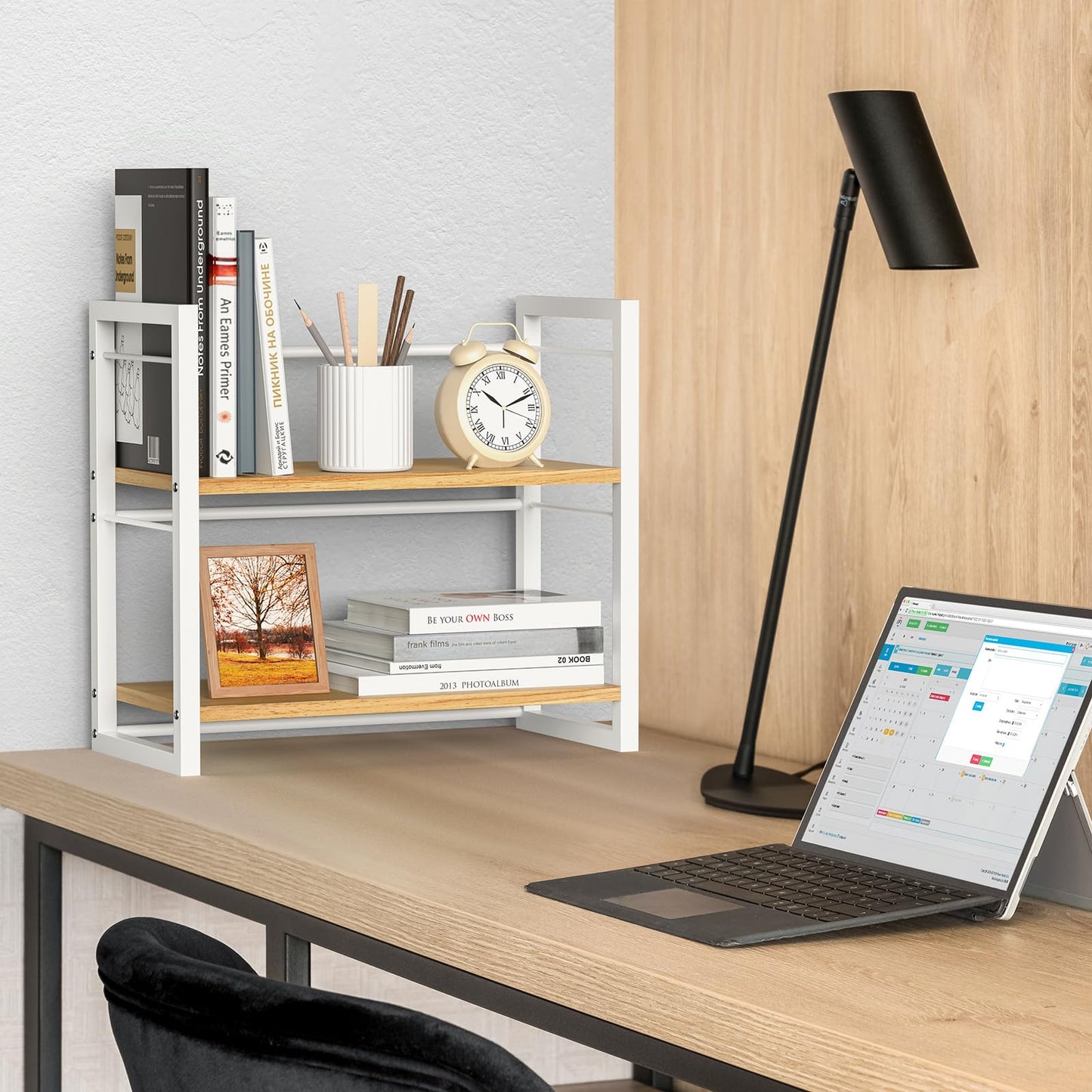 ART-GIFTREE Office Desk Shelf Organizer, Wood Desktop Bookshelf Supplies Storage Rack, Shelf for
