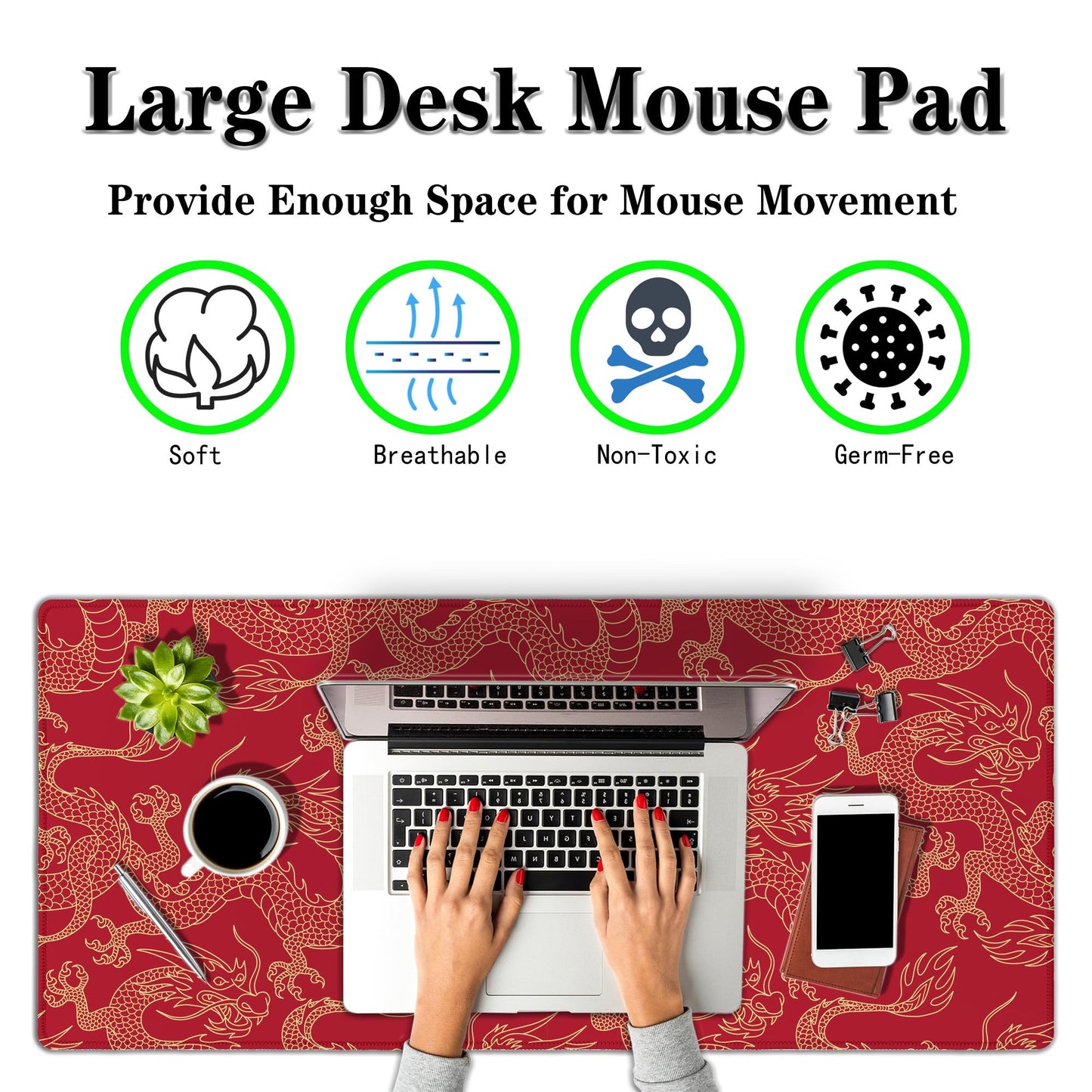Samgula Keyboard Pad Red, Gaming Mousepad Desk Pad Big Mouse Pads Desk Decor for Men, 900X400 Mouse