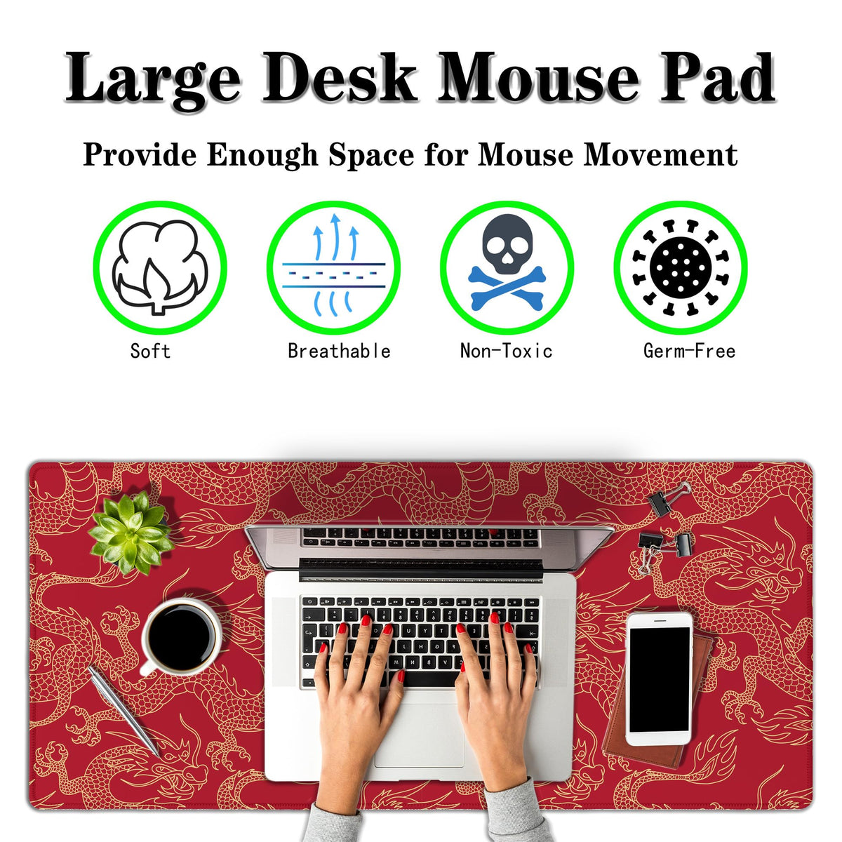 Samgula Keyboard Pad Red, Gaming Mousepad Desk Pad Big Mouse Pads Desk Decor for Men, 900X400 Mouse