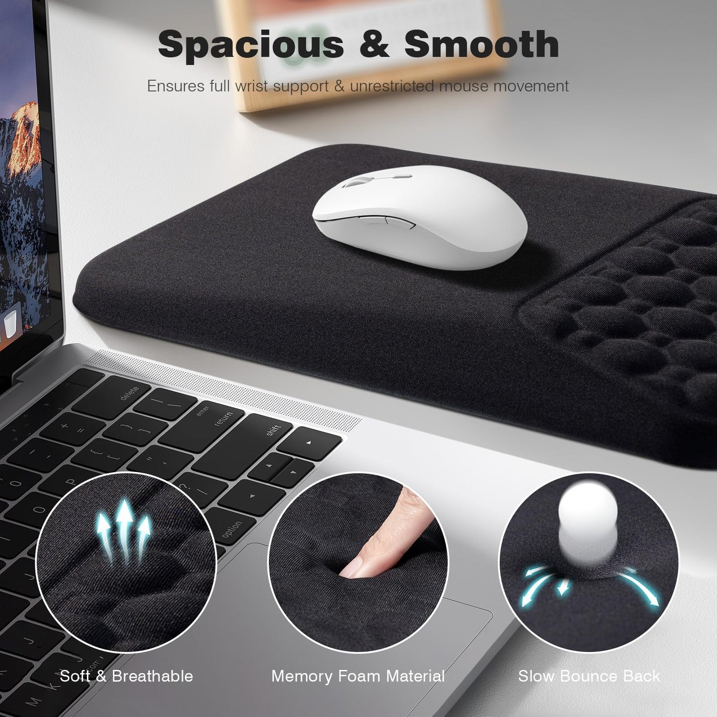 Ospelelf Mouse Pad with Wrist Rest Black Ergonomic Comfortable Pain Relief Mousepad Wrist Support