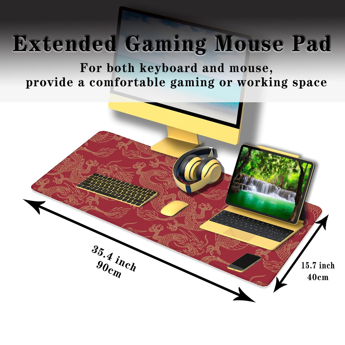 Samgula Keyboard Pad Red, Gaming Mousepad Desk Pad Big Mouse Pads Desk Decor for Men, 900X400 Mouse