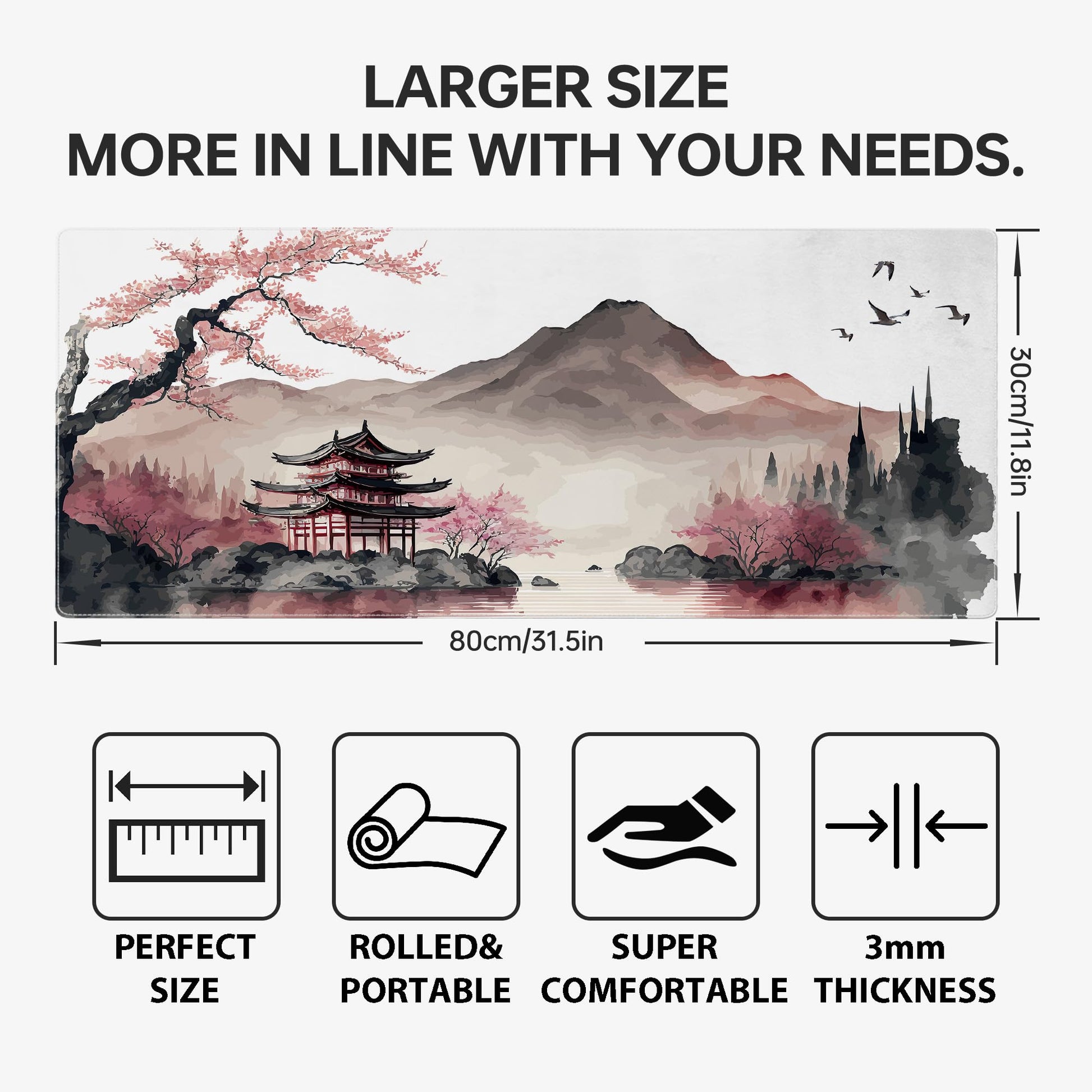 Japanese Cherry Blossom Large Gaming Mouse Pad,Mouse Pad Gaming for Desk 31.5 x 11.8 in Mouse Mat