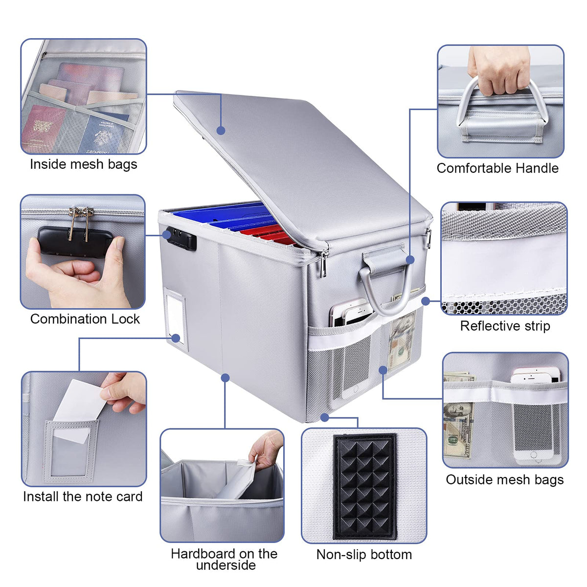 TOMKID Fireproof File Cabinet with Lock, Fireproof Document Organizer Collapsible File Box Filing