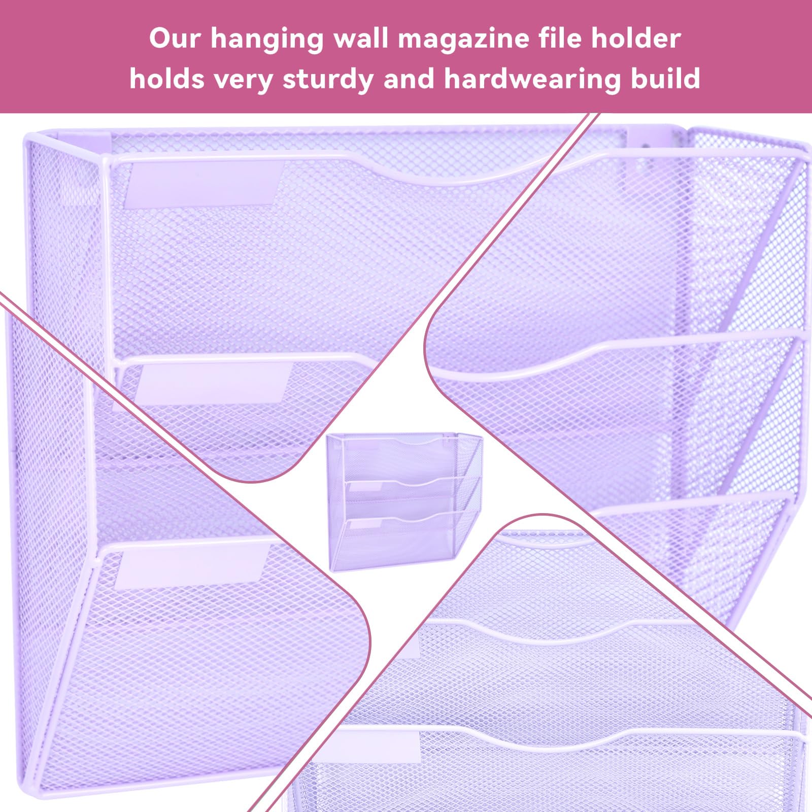 ideallife 3 Pockets Mesh Wall File Holder Organizer Office Hanging File Folder Magazine Rack