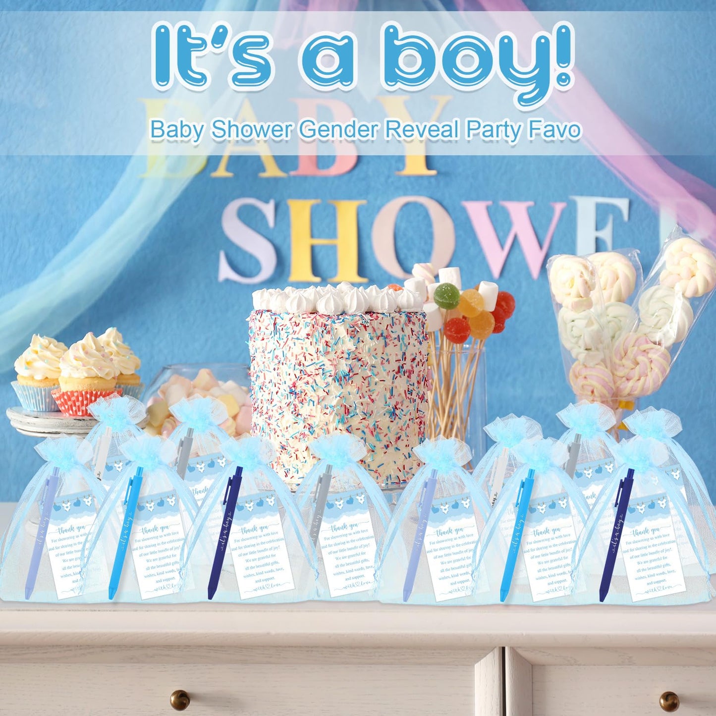 Chuangdi 50 Pack It's a Boy Party Baby Shower Pens Favors for Guests, Blue Gender Reveal Party