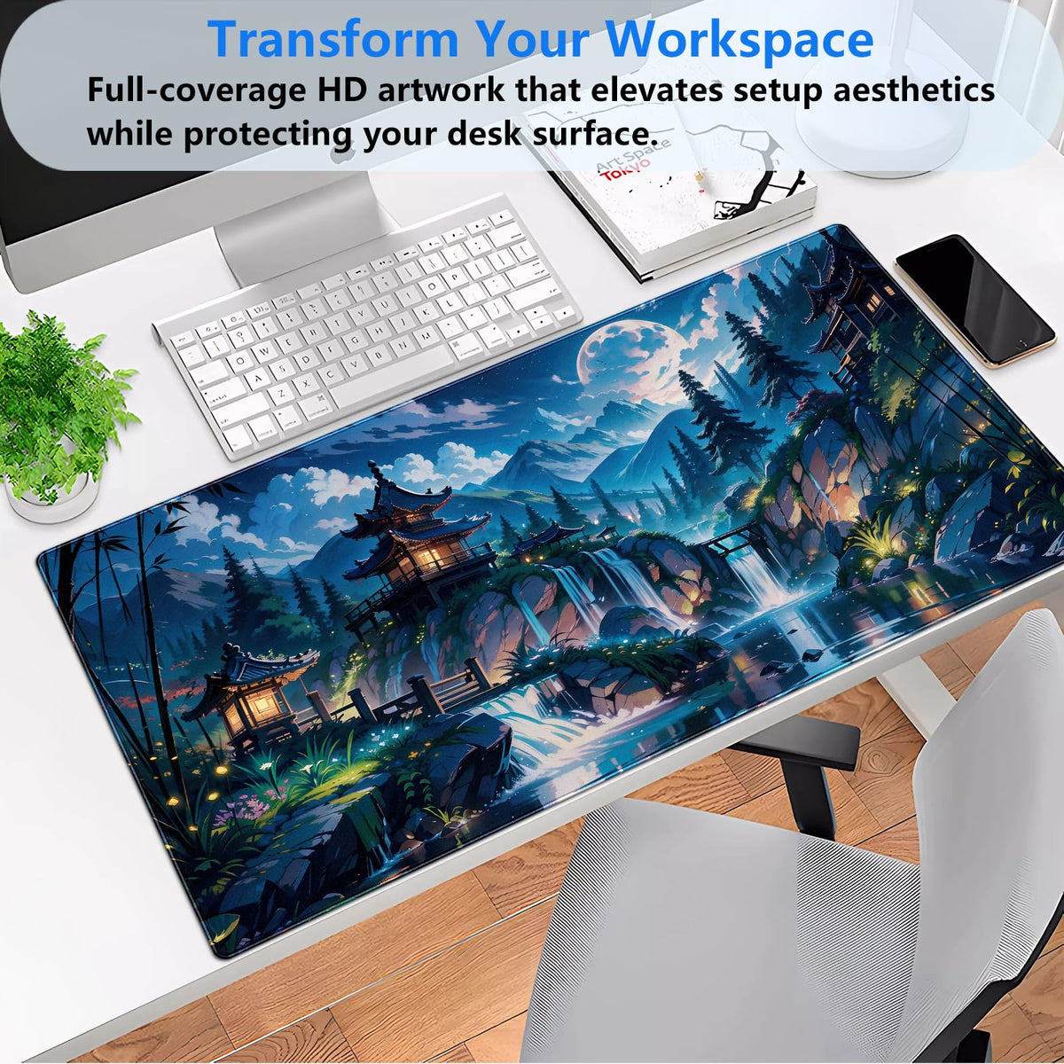Pagoda Landscape Desk Pad, Large Extended Keyboard Mousepad 31.5x15.7