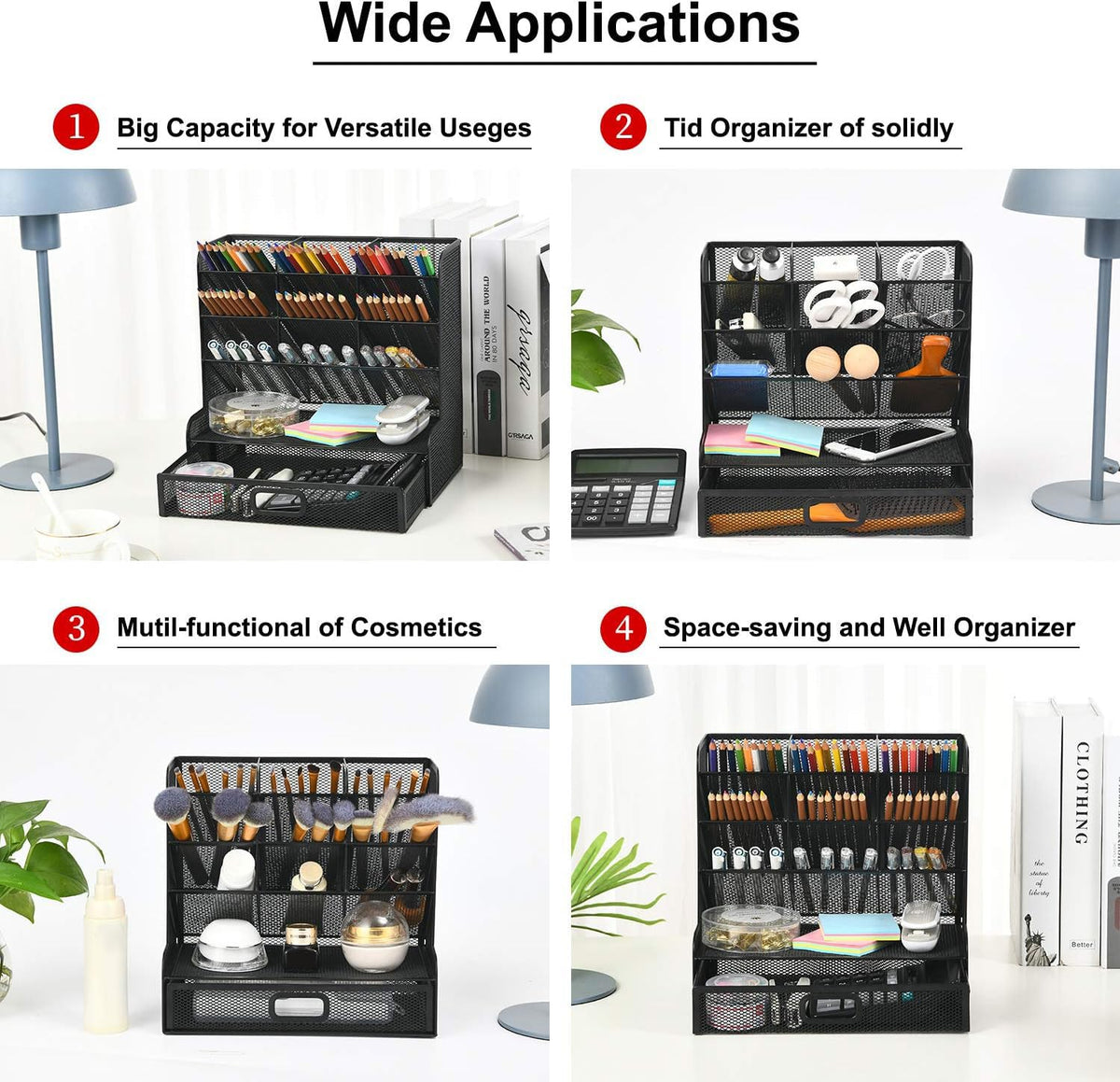 Marbrasse Mesh Pen Holder for Desk, Multi-Functional Pencil Organizer with Drawer, Desk Organizers