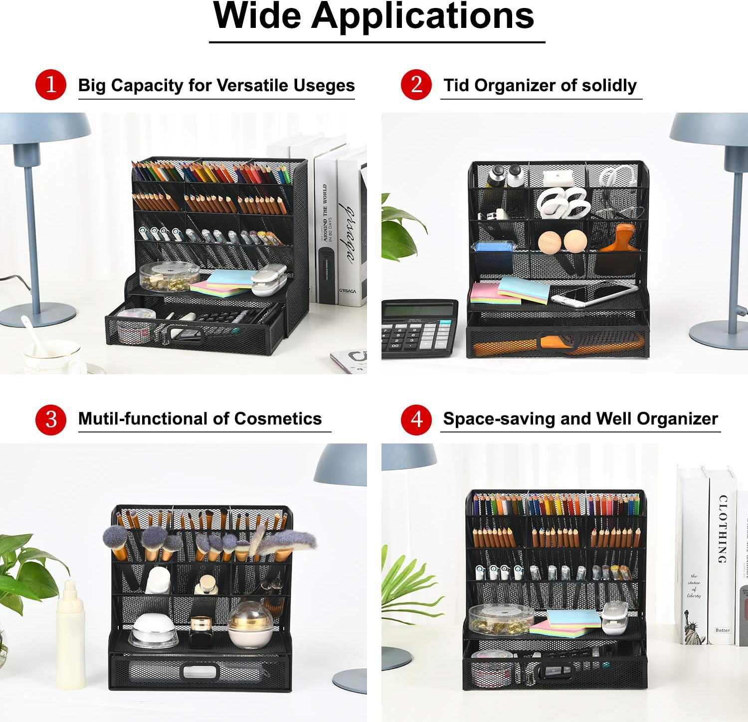 Marbrasse Mesh Pen Holder for Desk, Multi-Functional Pencil Organizer with Drawer, Desk Organizers