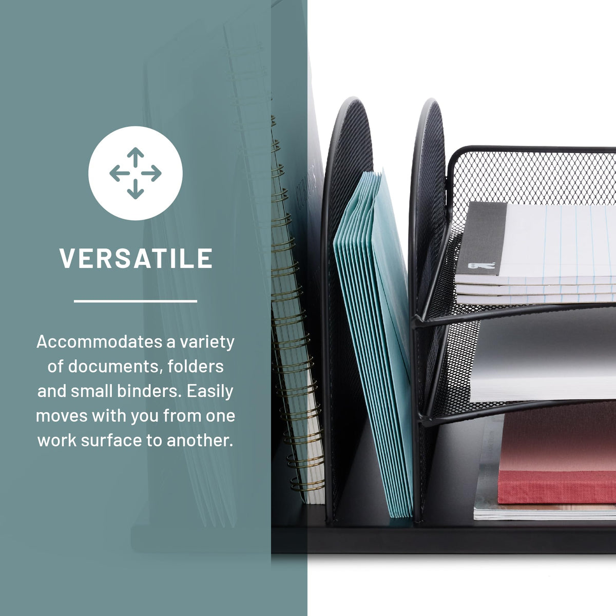 Safco Onyx Desk Organizer, 3 Vertical Compartments and 3 Trays, Office and Classroom Mailbox