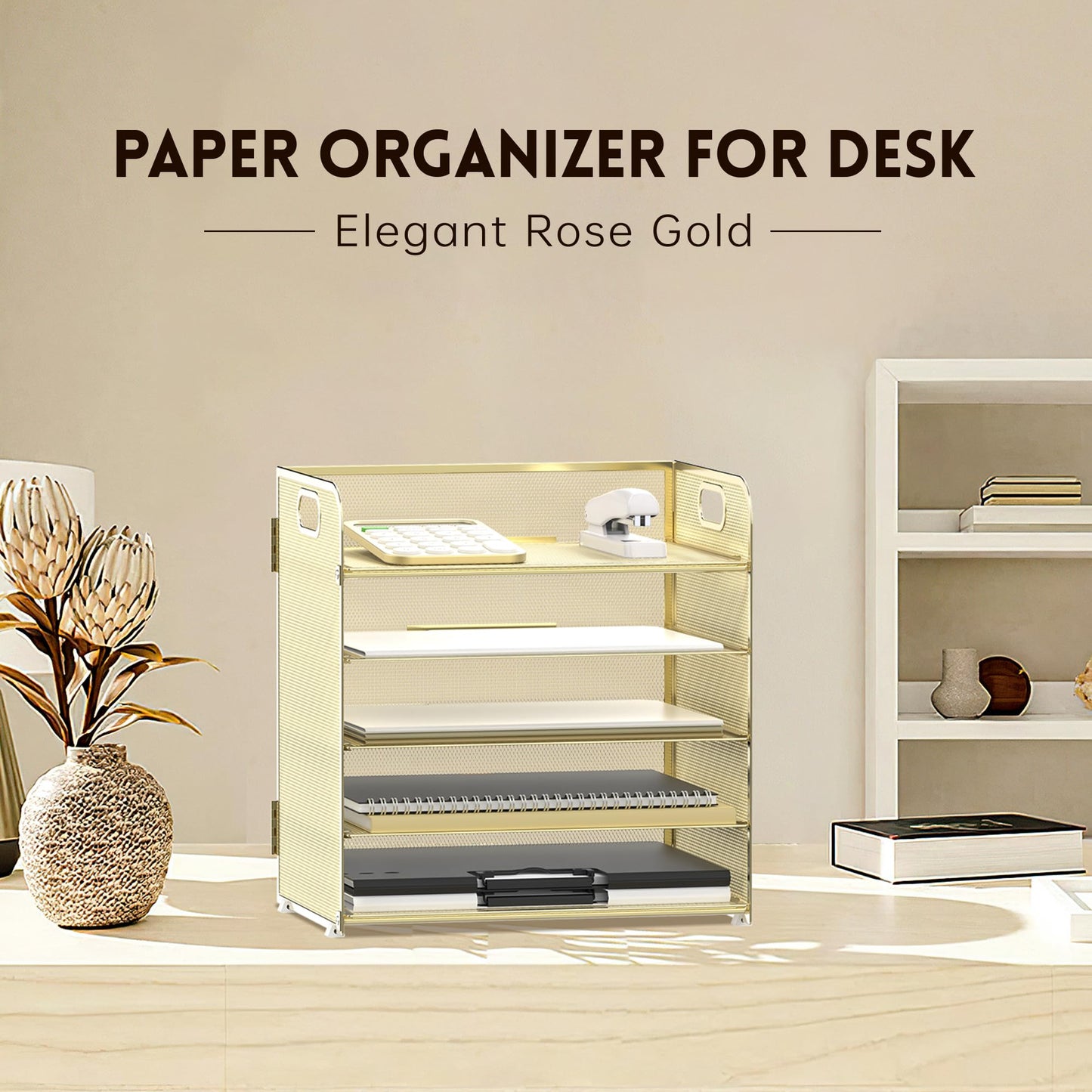 Supeasy 5 Trays Paper Organizer Letter Tray with Handle-Mesh Desk File Organizer, Paper Sorter Desk