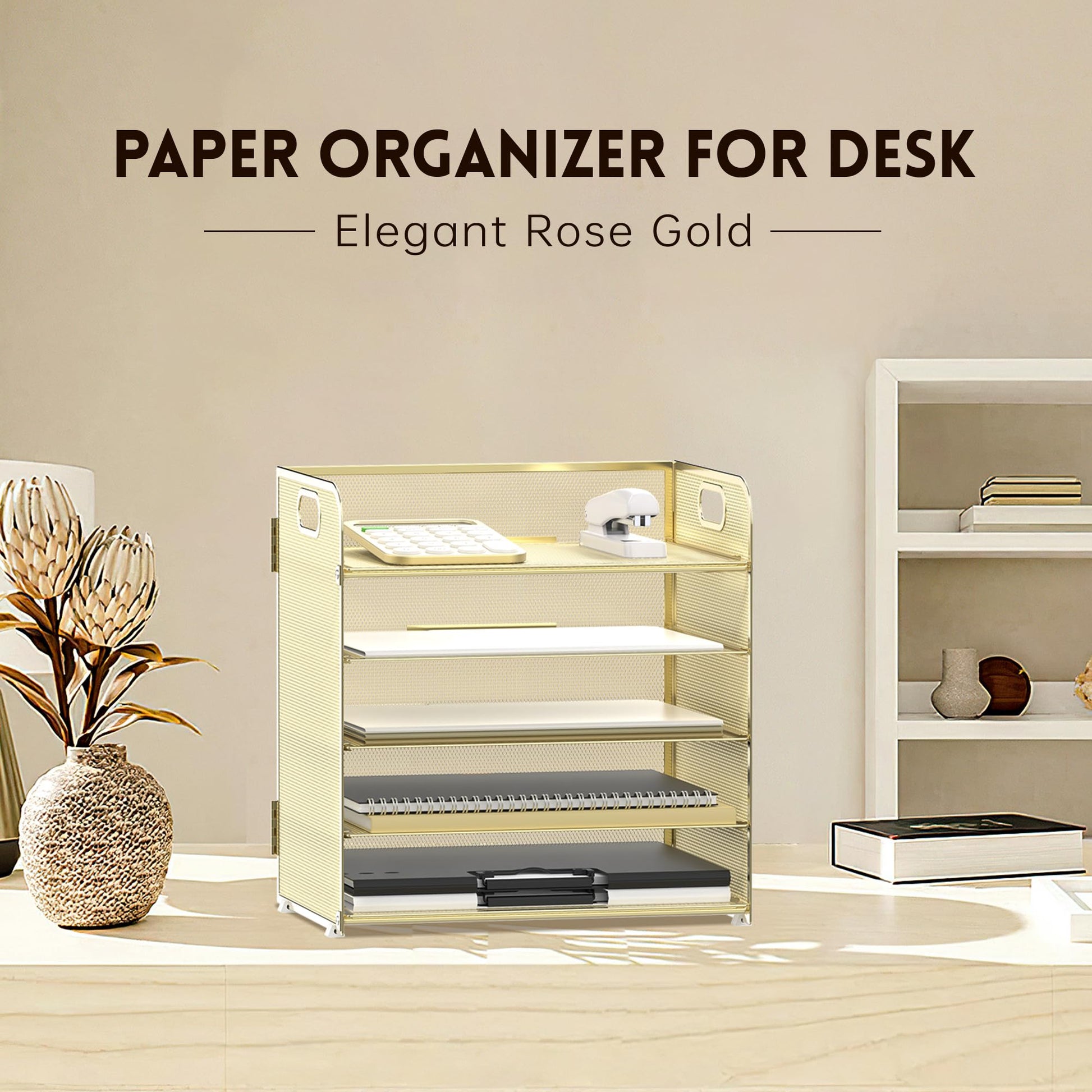 Supeasy 5 Trays Paper Organizer Letter Tray with Handle-Mesh Desk File Organizer, Paper Sorter Desk