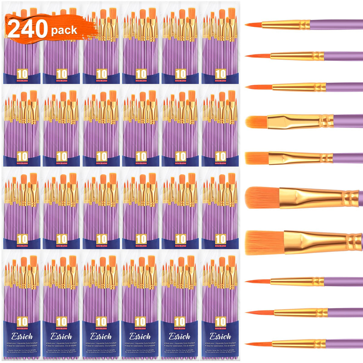 ESRICH 240PCS Paint Brushes, Paint Brush for Acrylic Painting