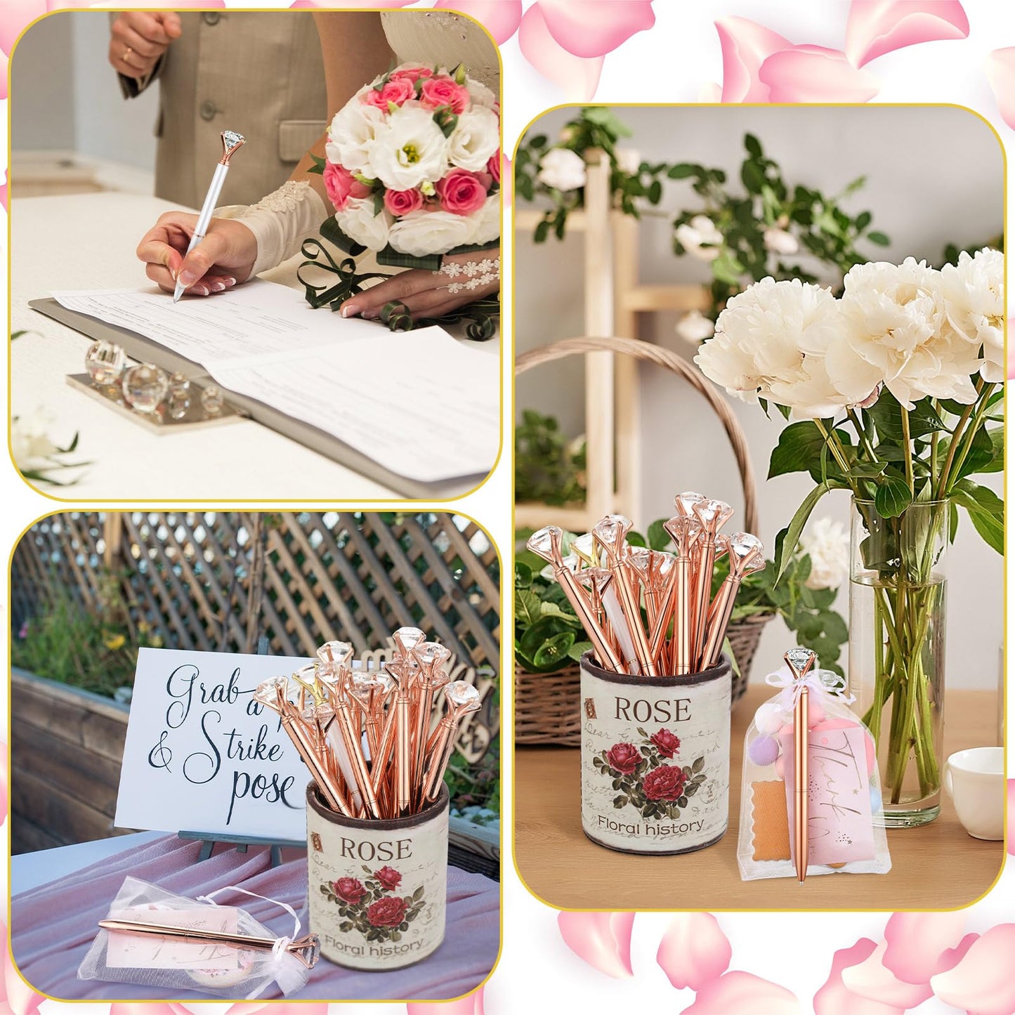 Yeaqee 91 Pcs Bridal Shower Pens Set, Rose Gold, White, Classic Style