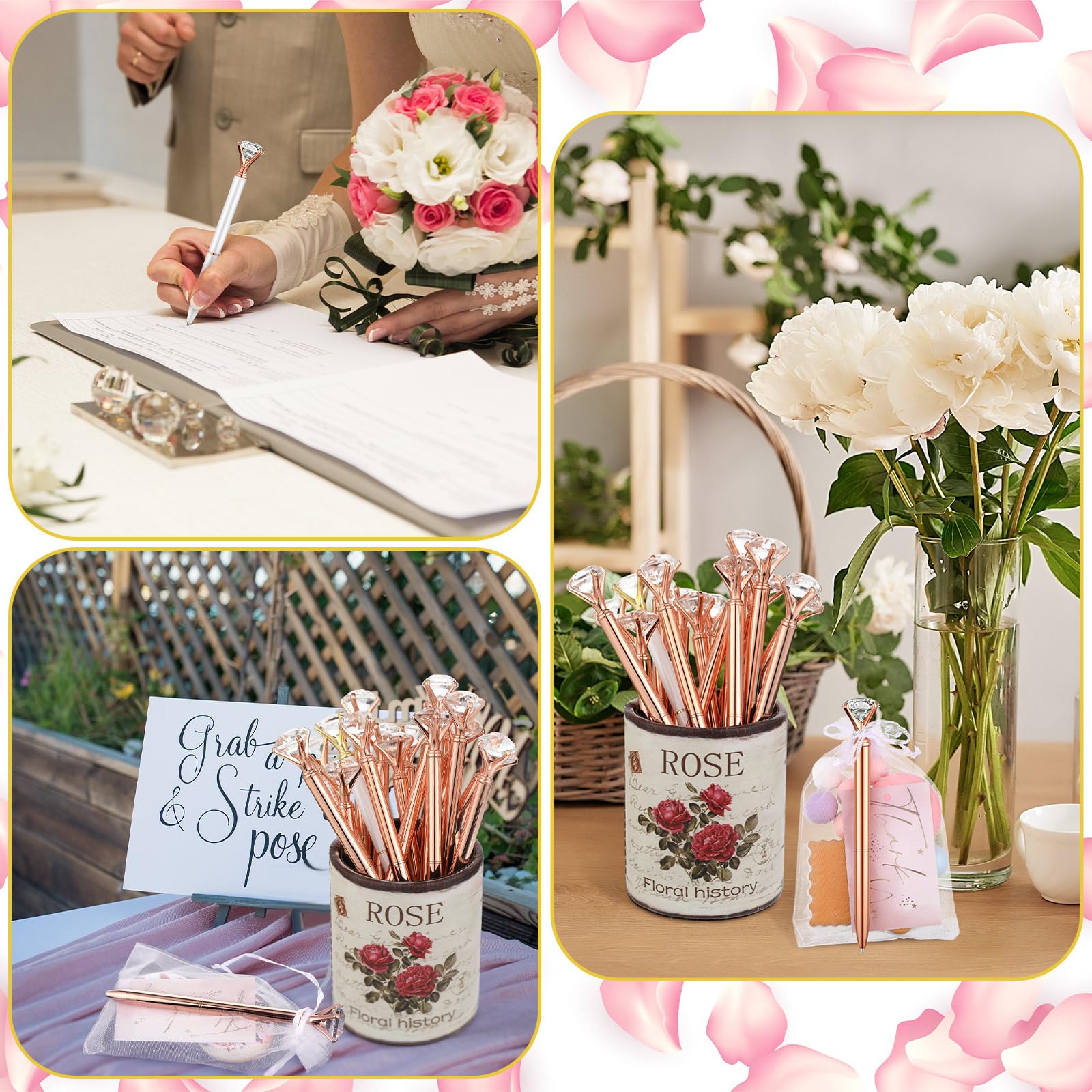 Yeaqee 91 Pcs Bridal Shower Pens Set, Rose Gold, White, Classic Style