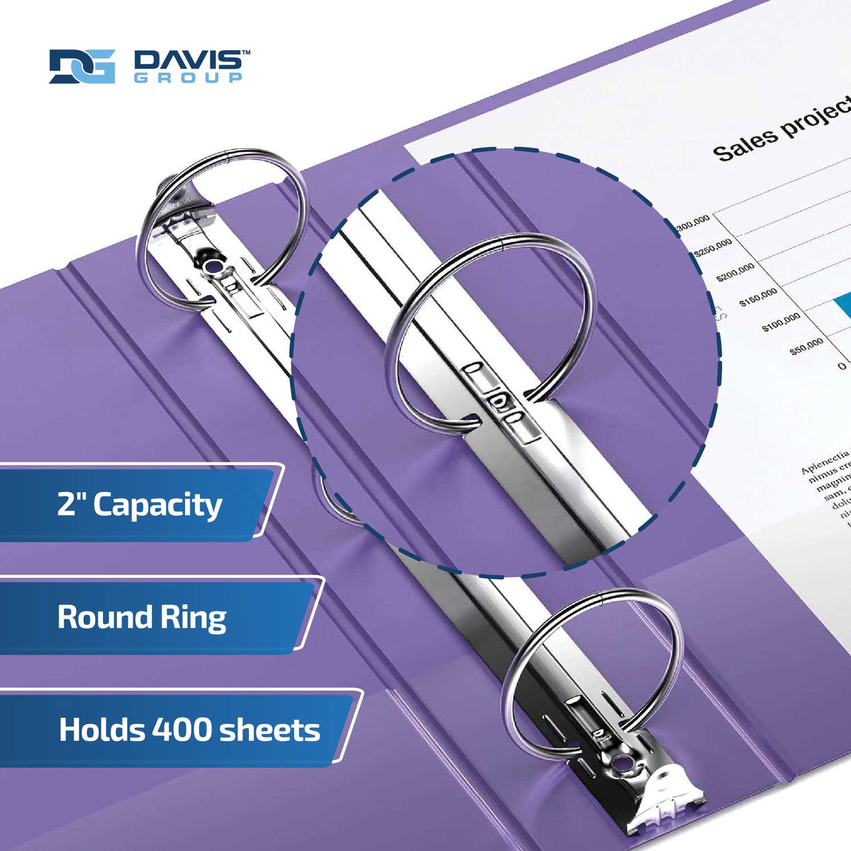 Easyview 3-Ring Binder, Clear-View Cover, 2" Round Rings, Purple, 6 Pack