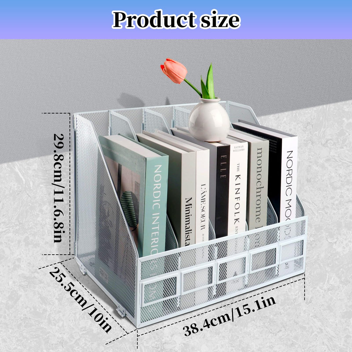 HMXLJJY Mesh Metal A4 Magazine File Holder, Desktop 5 Sections Document Holder Office File Storage