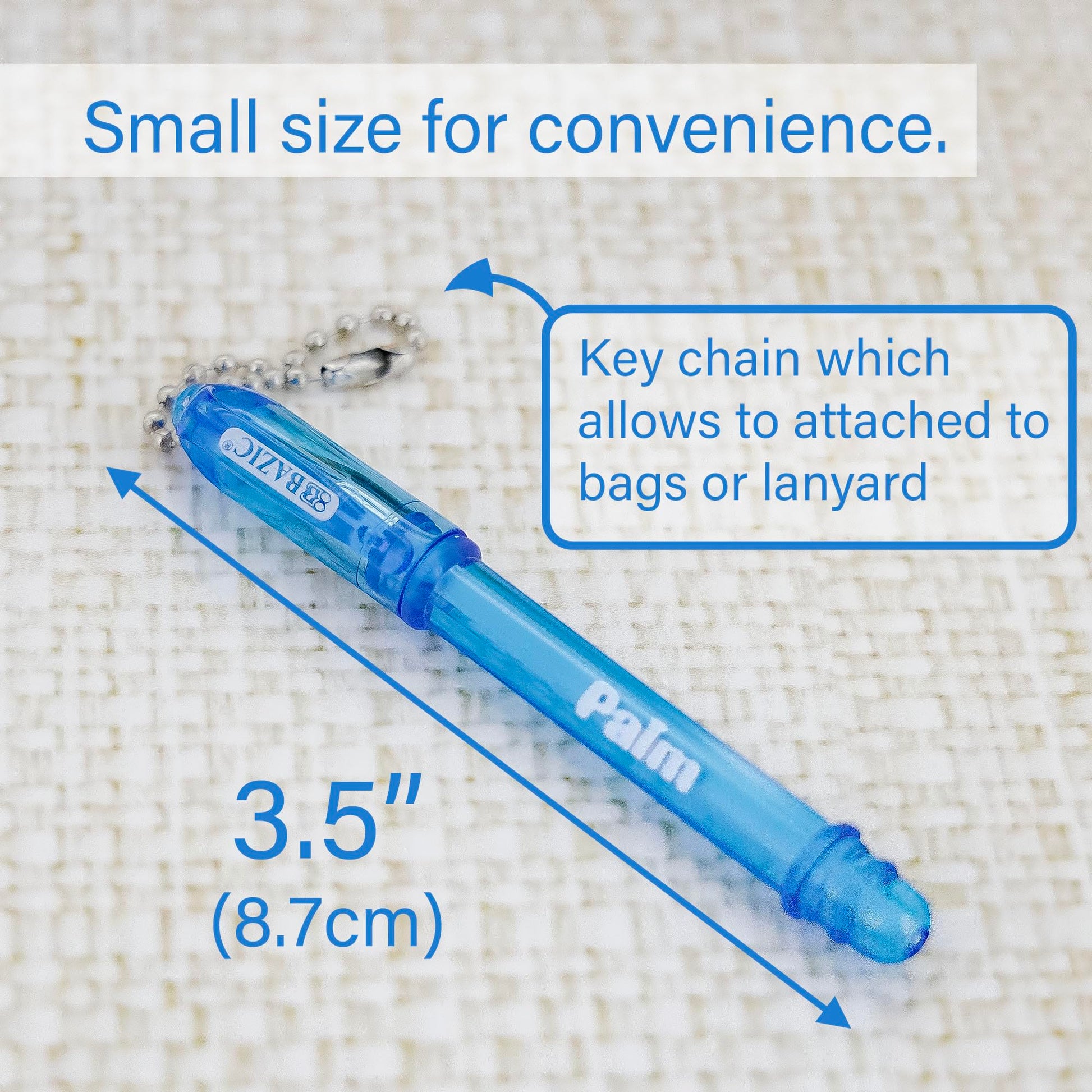 BAZIC PRODUCTS Palm Ballpoint Pens, Key Chain, Black Ink, 5 Ct, 12-Pack