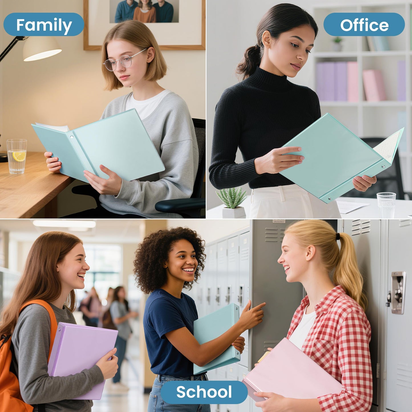 SUNEE 1.5 Inch Binders 3 Ring 4 Pack, Clear View 1 1/2 Inch Binders Three Ring PVC-Free (Fit 8.5x11