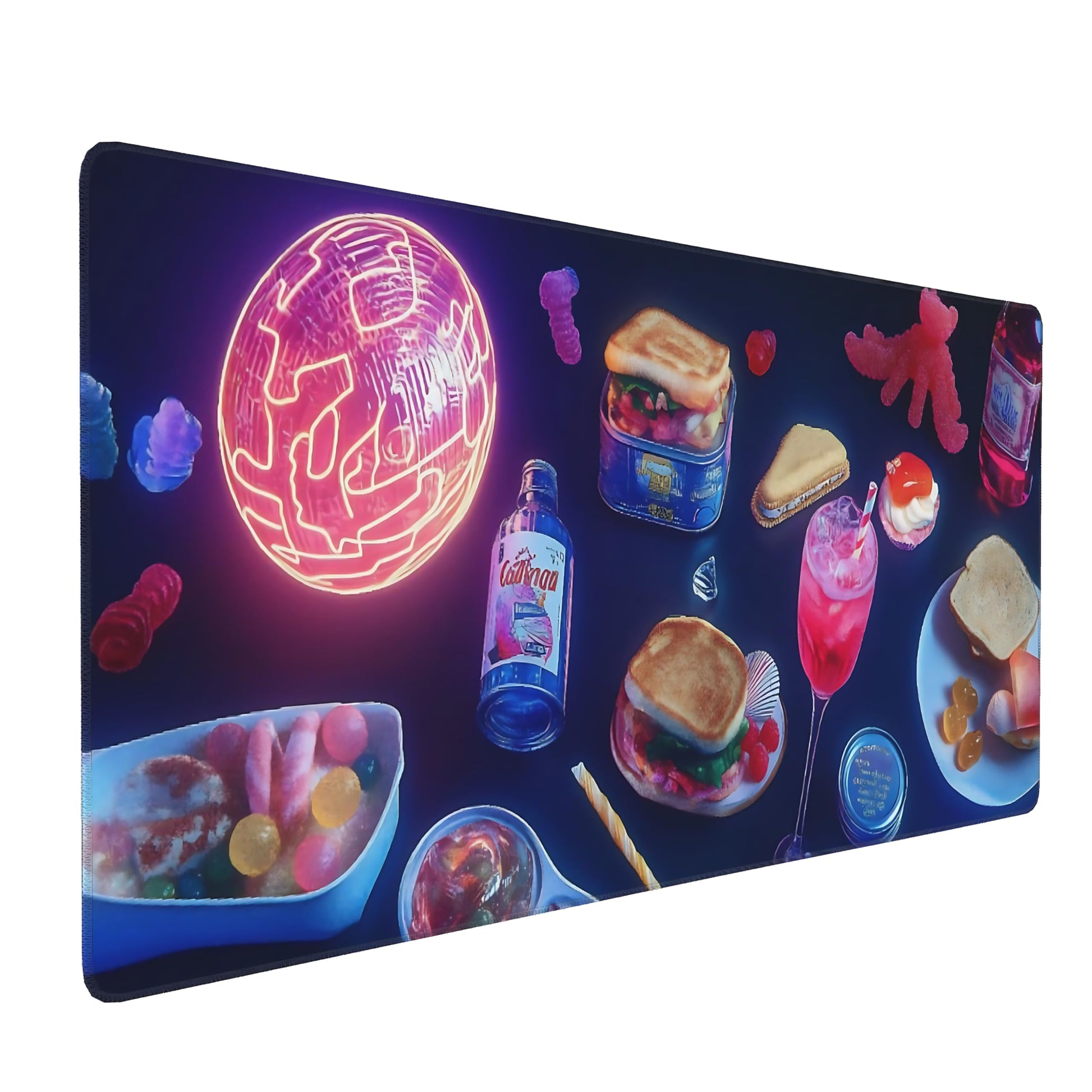 Cute Aesthetic Party Gaming Mouse Pad, Blue Pink Retro-Futurism Desk Mat with Anti-Slip Base &